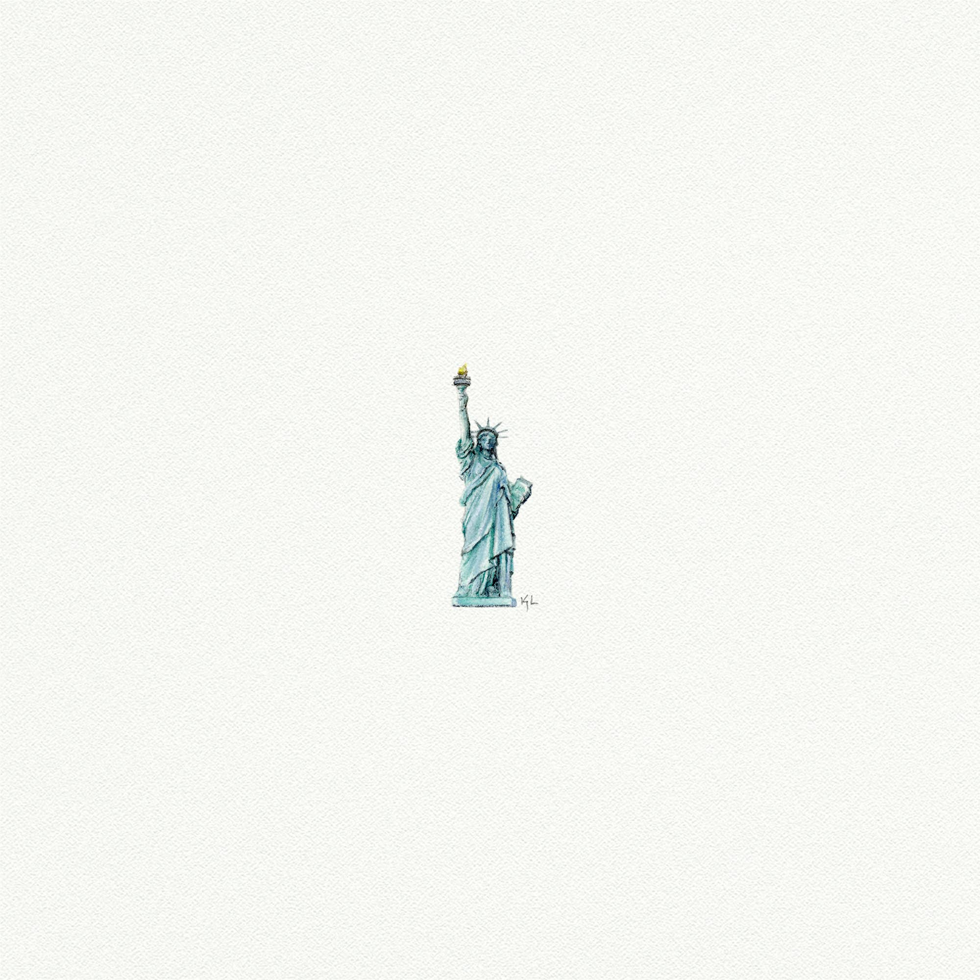 Statue of Liberty Miniature Watercolor Print - Box Turtle