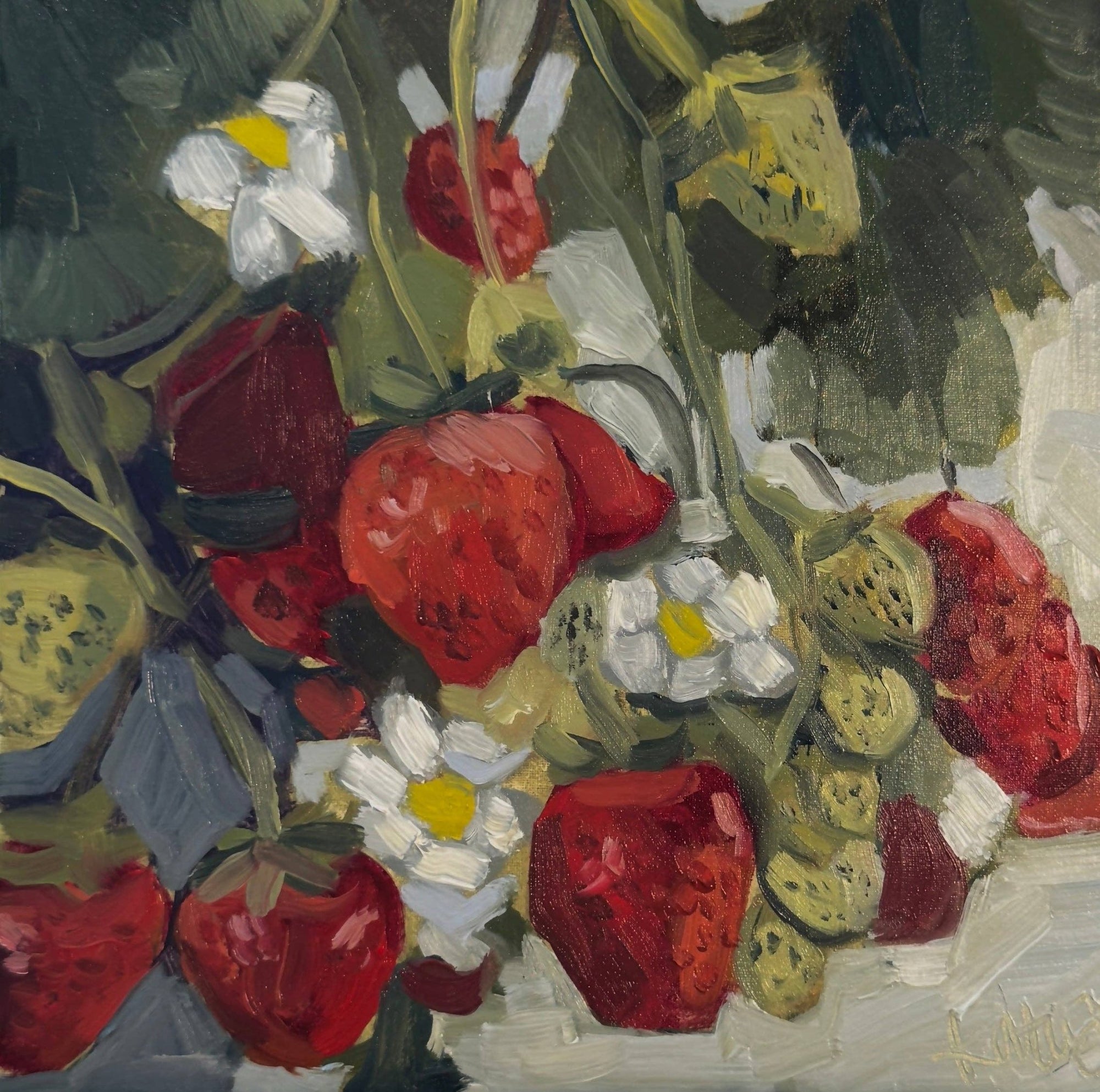 Strawberry Blossoms Print - Box Turtle