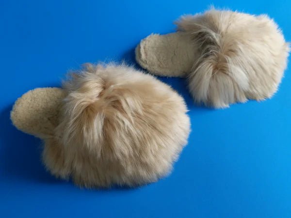 Suri Alpaca Fur Slippers - Light Brown - Box Turtle