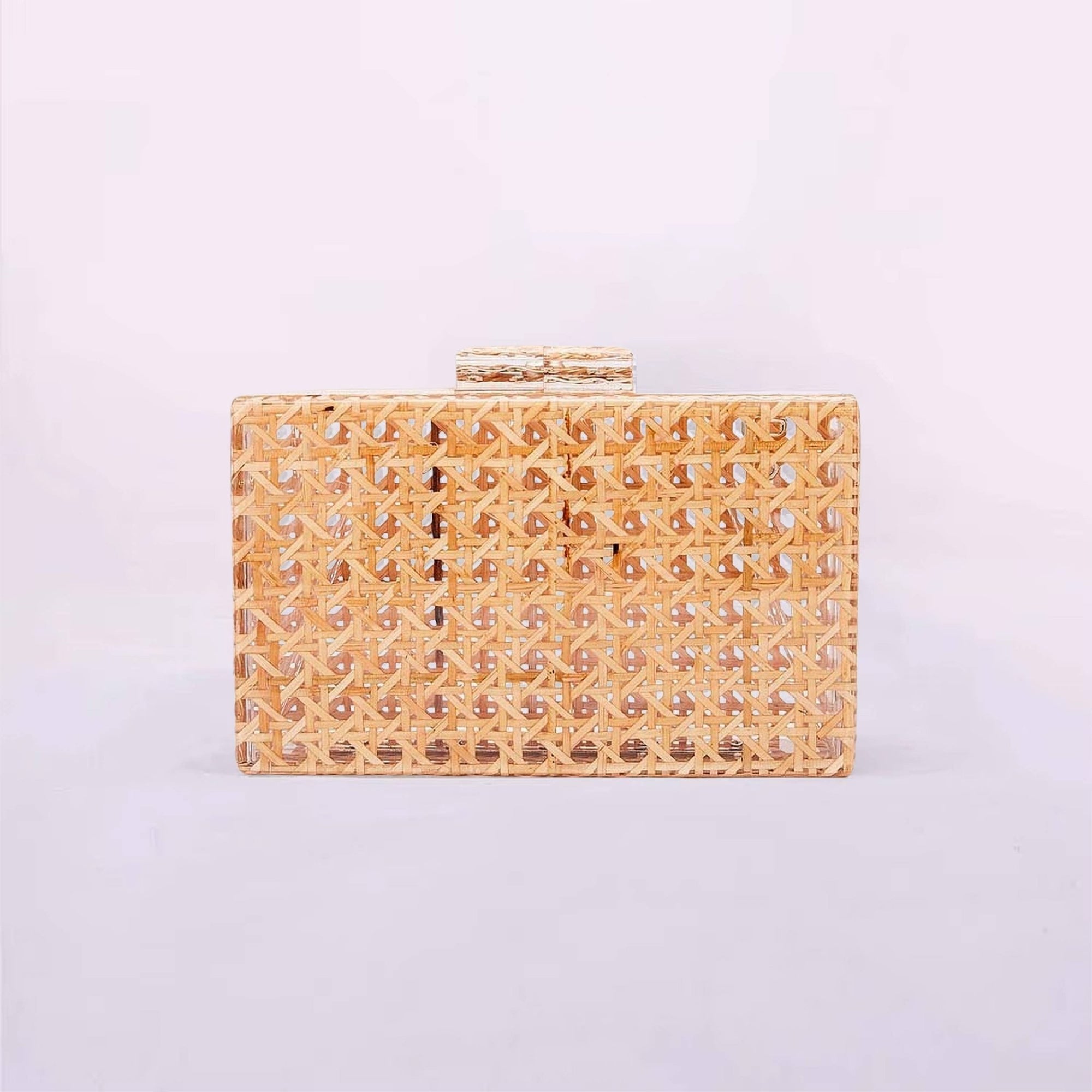 Tan Cane Clear Box Clutch - Box Turtle