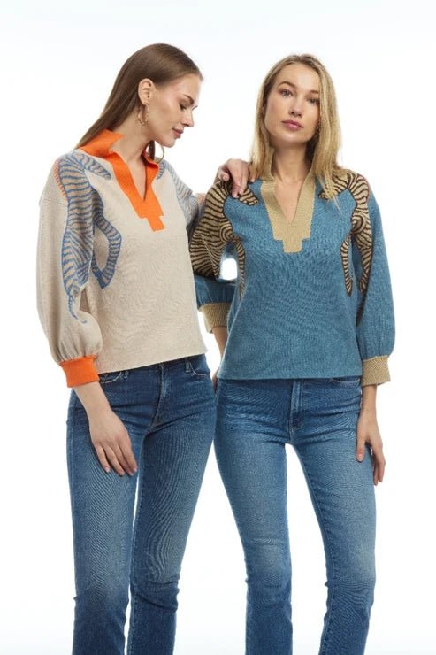 Tan & Orange Zebra Knit Sweater - Box Turtle