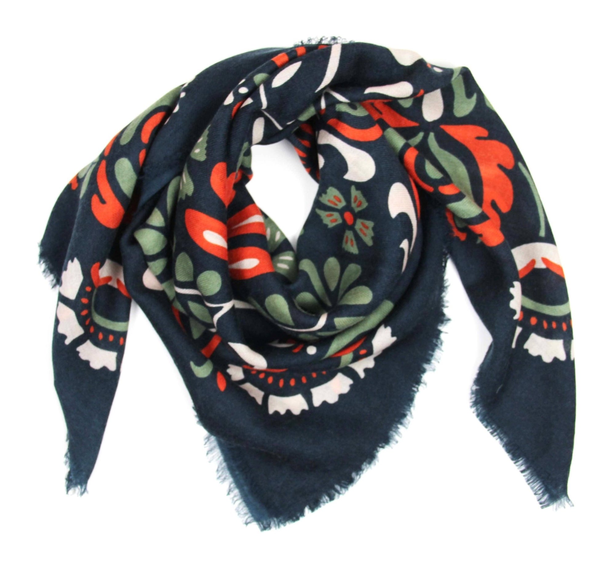 Tatiana Orange Wool Square Scarf - Box Turtle