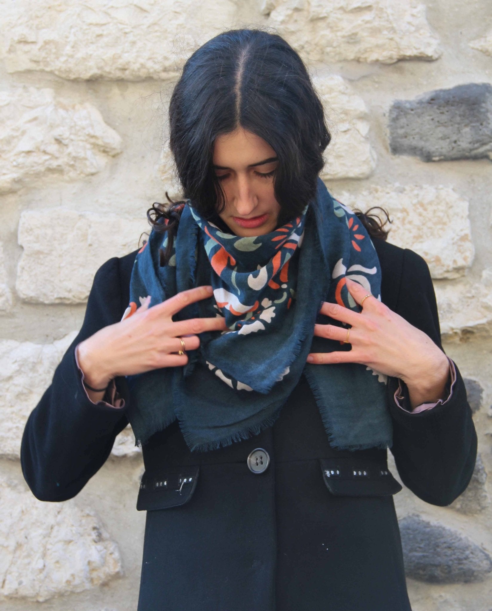 Tatiana Orange Wool Square Scarf - Box Turtle