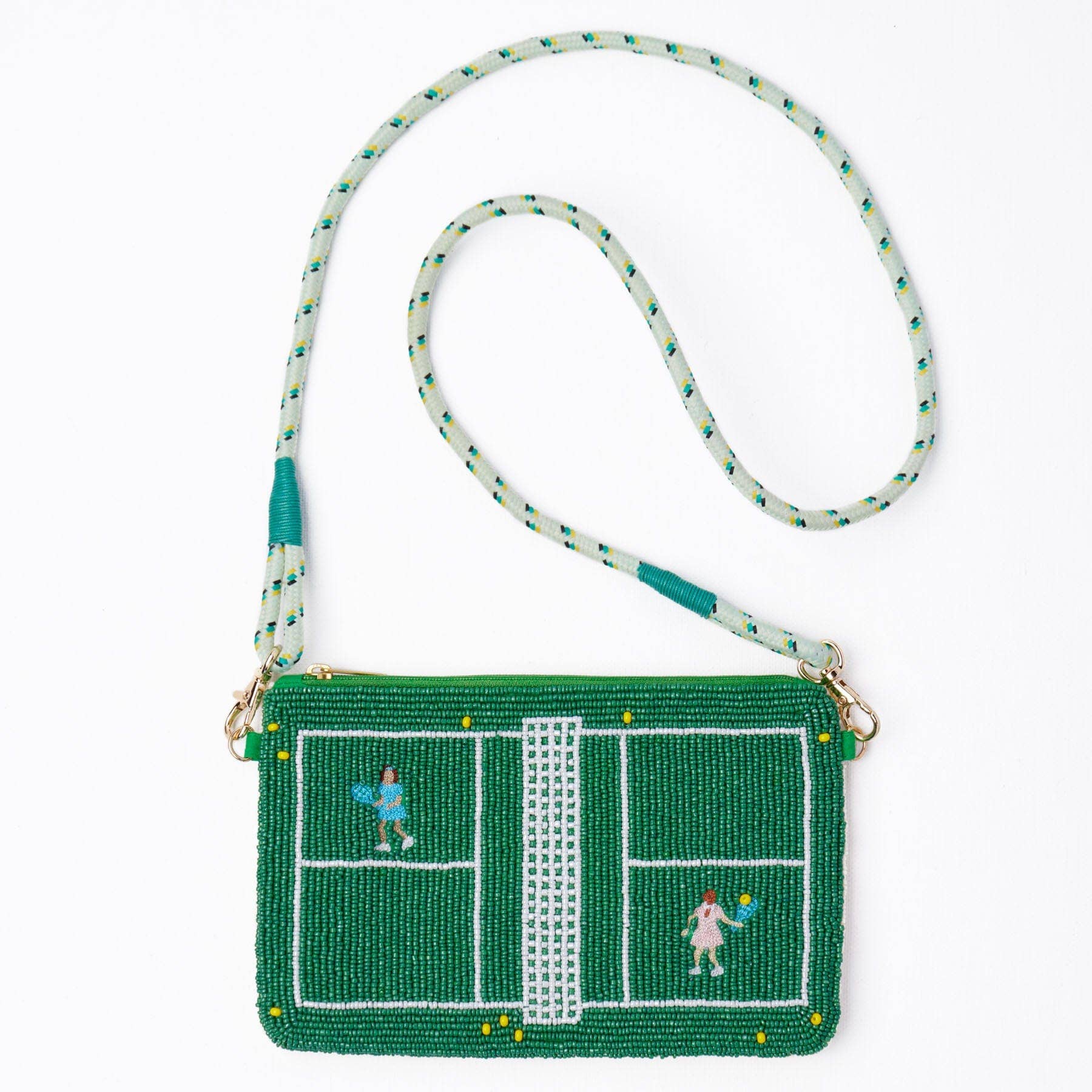 Tennis Seed Bead Clutch With Strap - Box Turtle