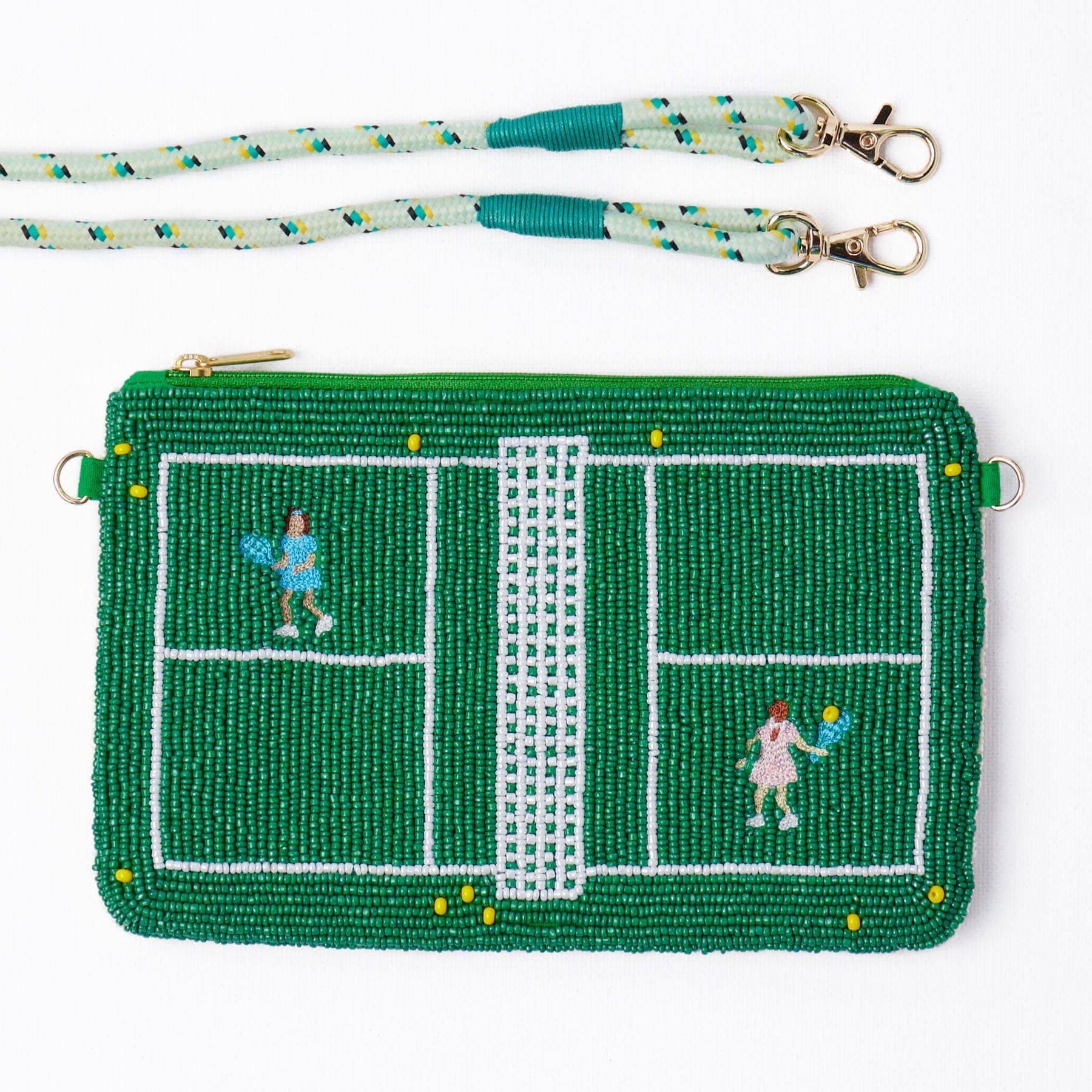 Tennis Seed Bead Clutch With Strap - Box Turtle