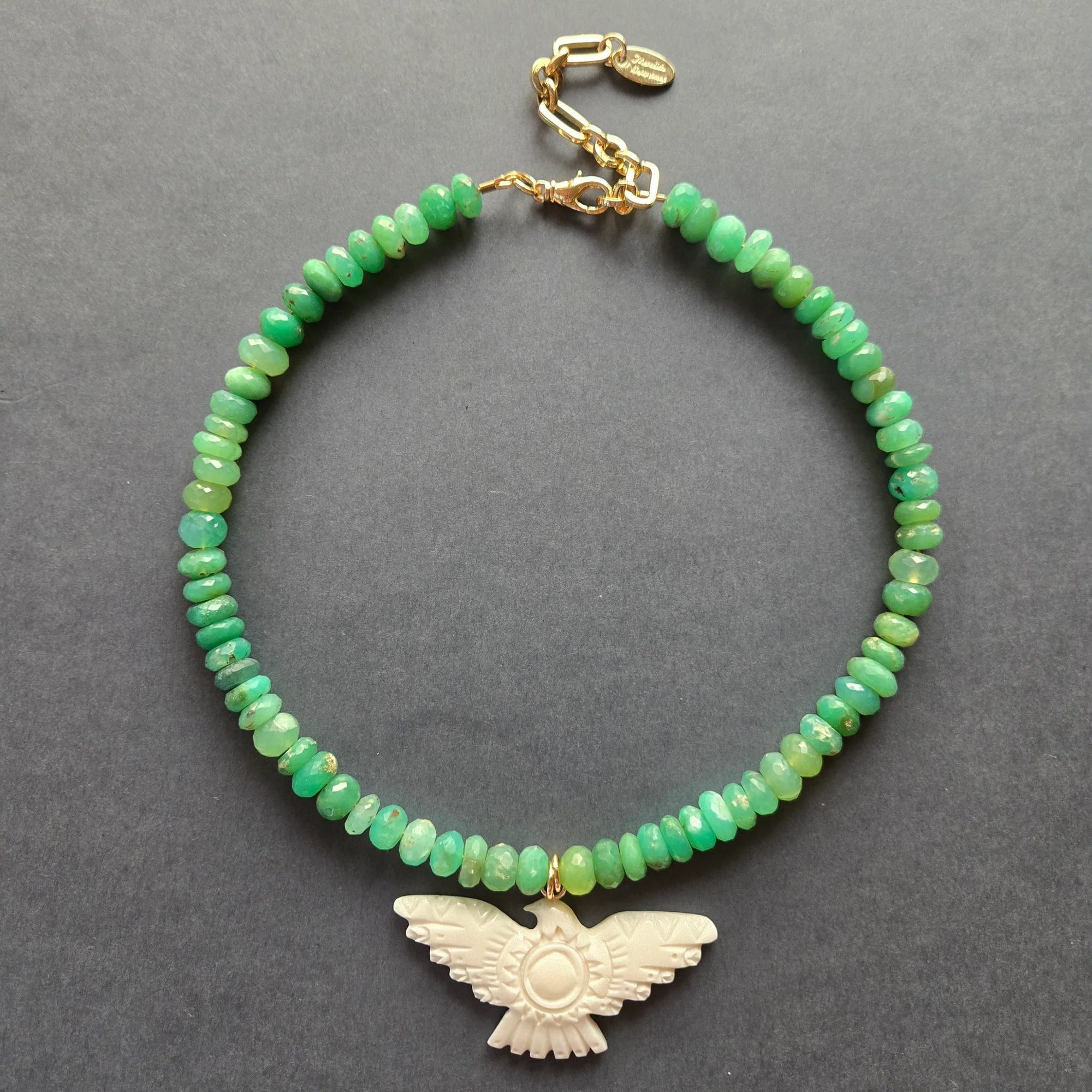 Thunderbird & Chrysoprase Beaded Necklace - Box Turtle
