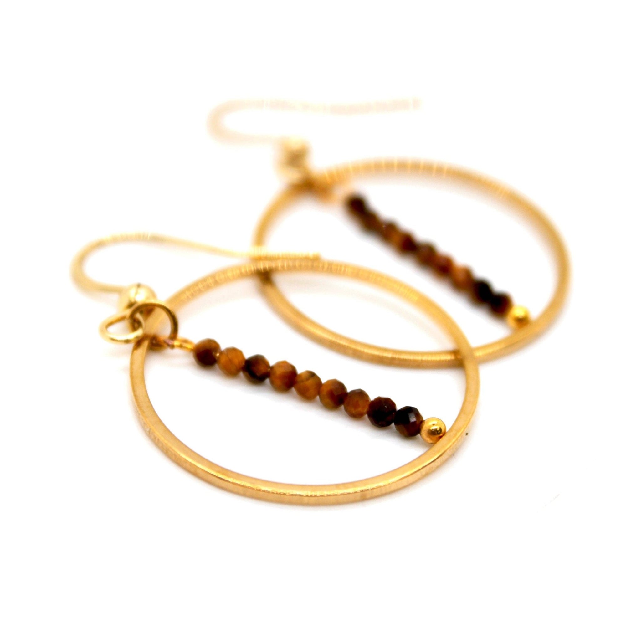 Tiger's Eye &amp; Gold Hoops - Box Turtle