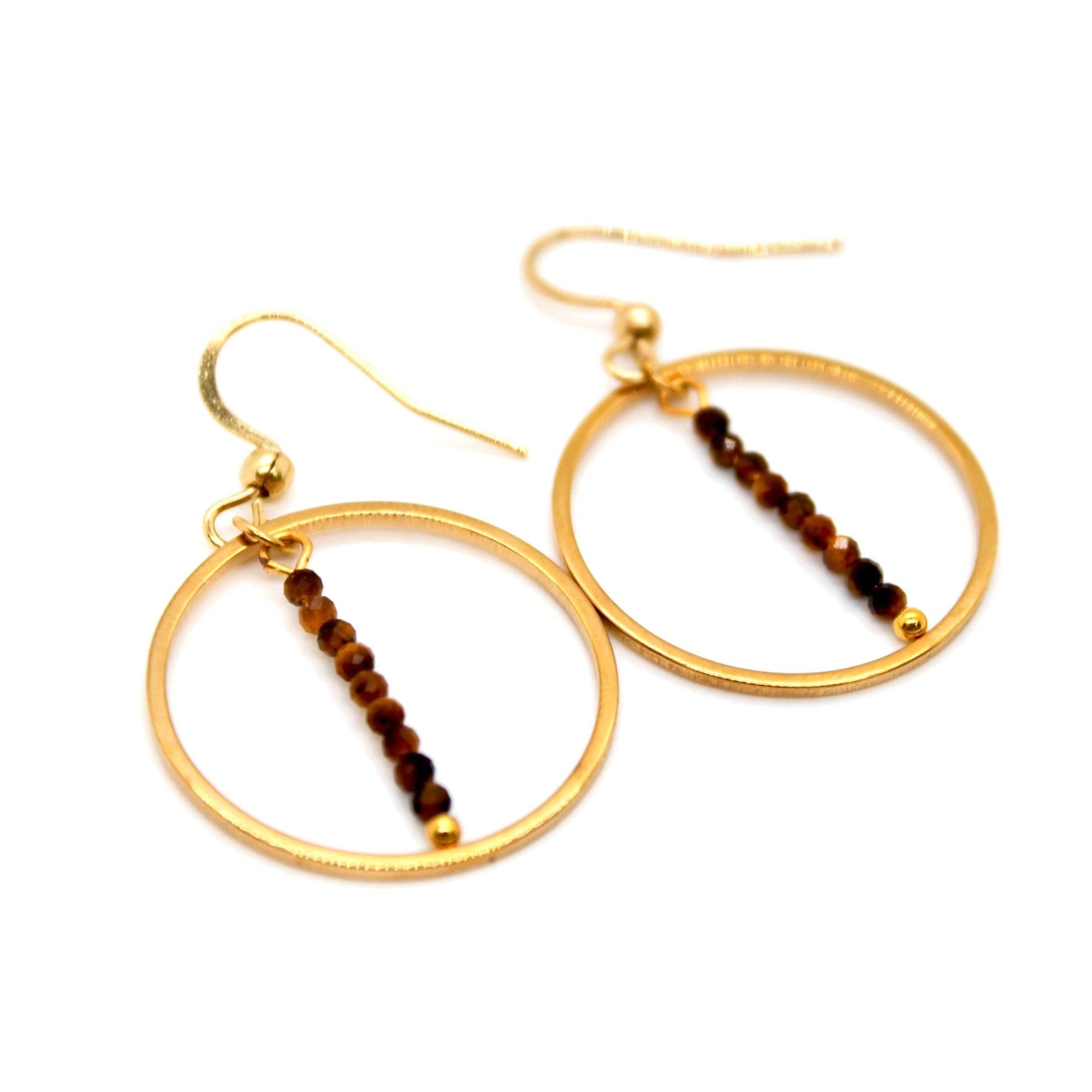 Tiger's Eye &amp; Gold Hoops - Box Turtle