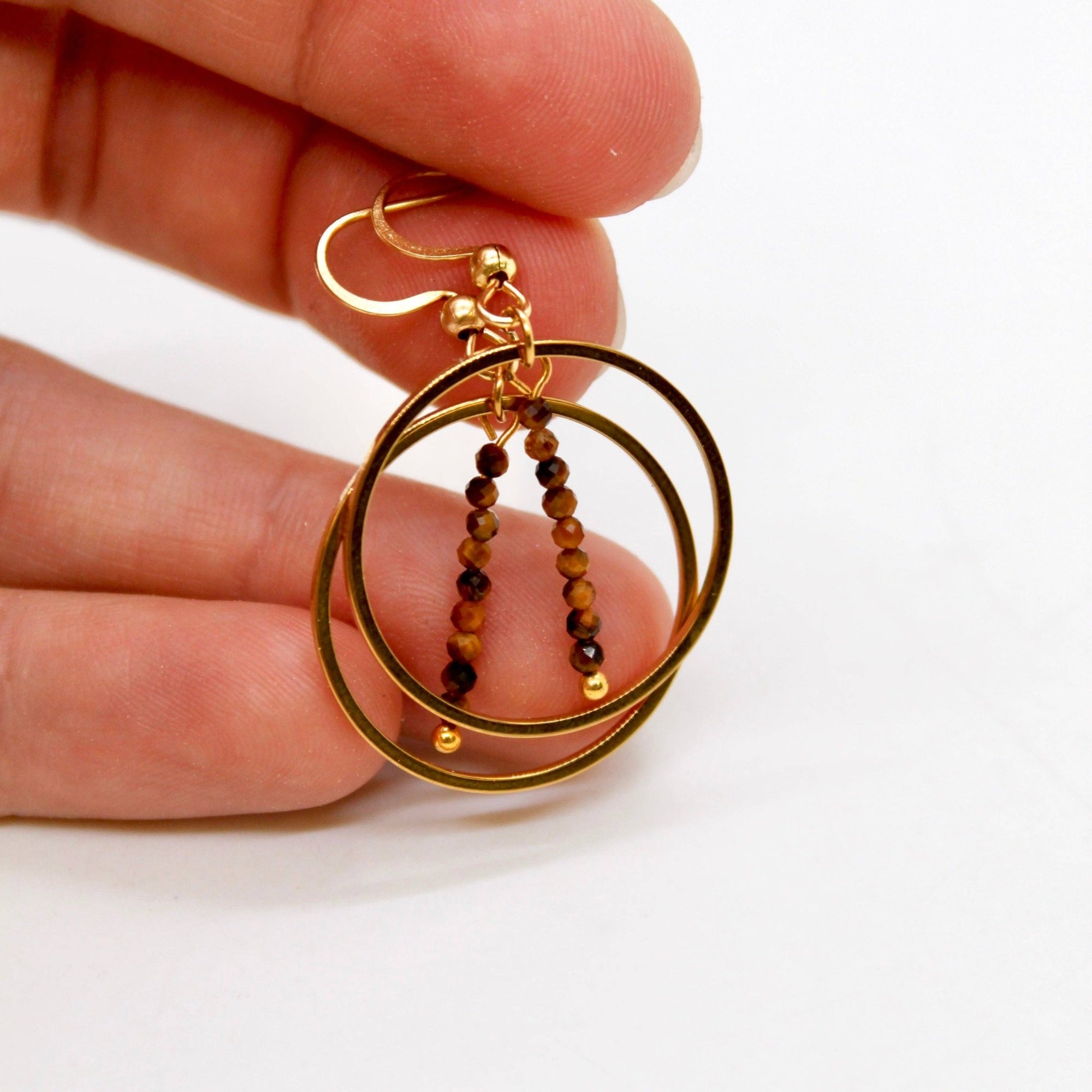 Tiger's Eye &amp; Gold Hoops - Box Turtle