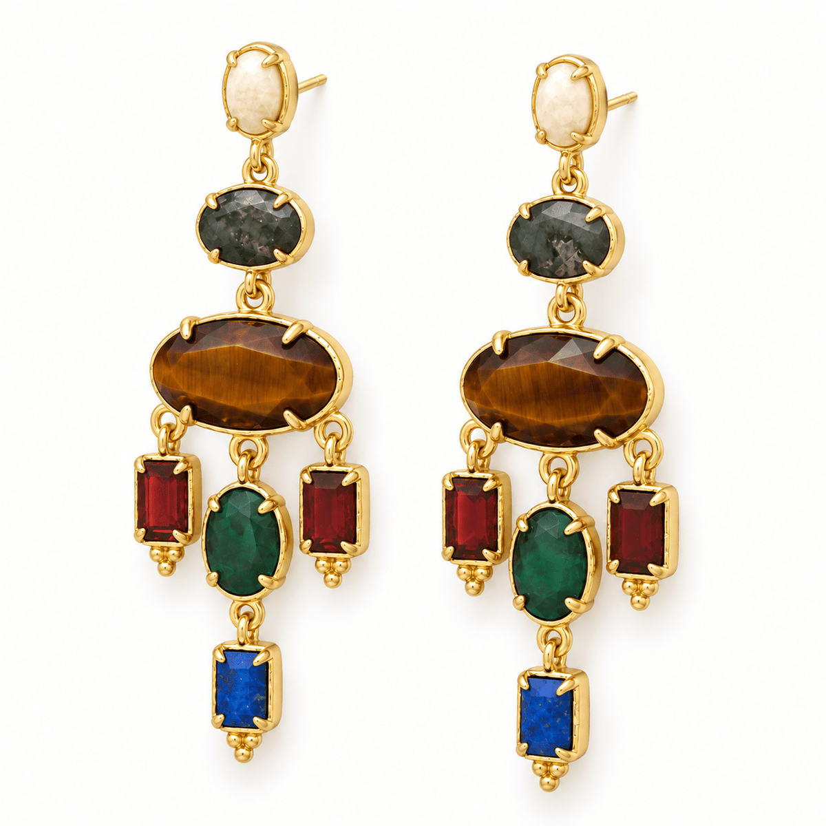 Tiger's Eye Mixed Stone Dangle Earrings - Box Turtle