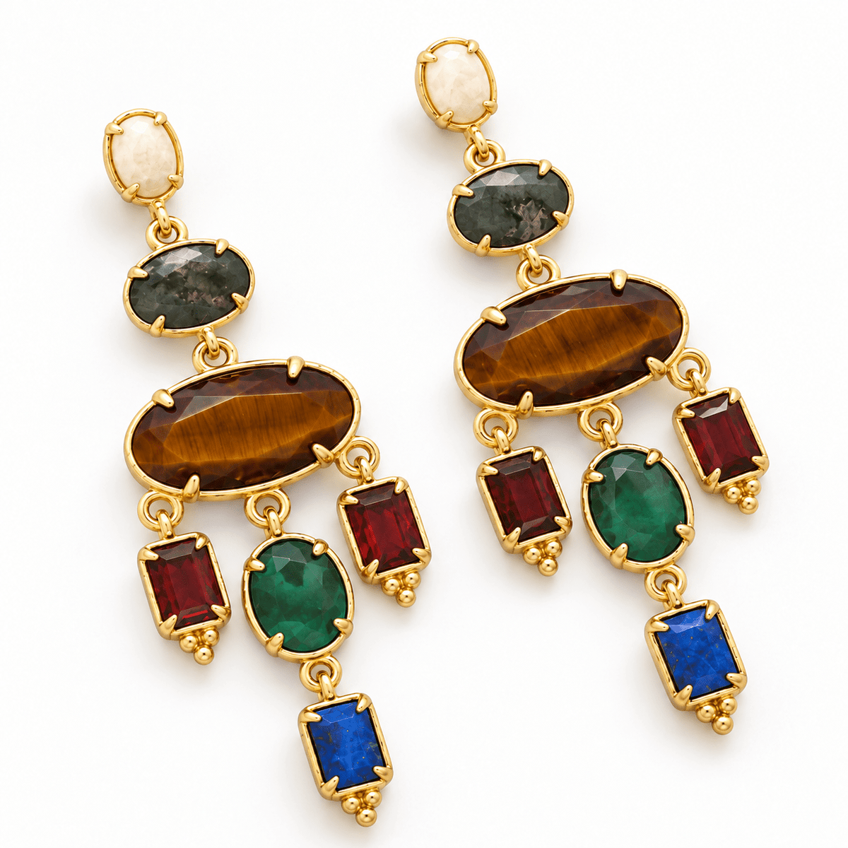 Tiger's Eye Mixed Stone Dangle Earrings - Box Turtle