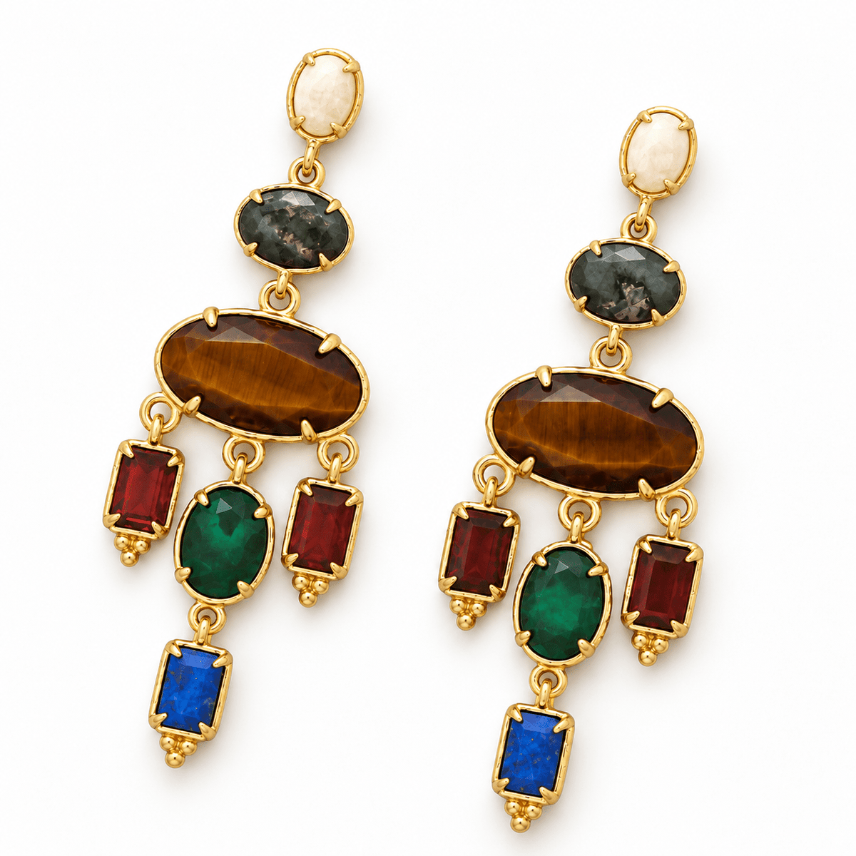 Tiger's Eye Mixed Stone Dangle Earrings - Box Turtle
