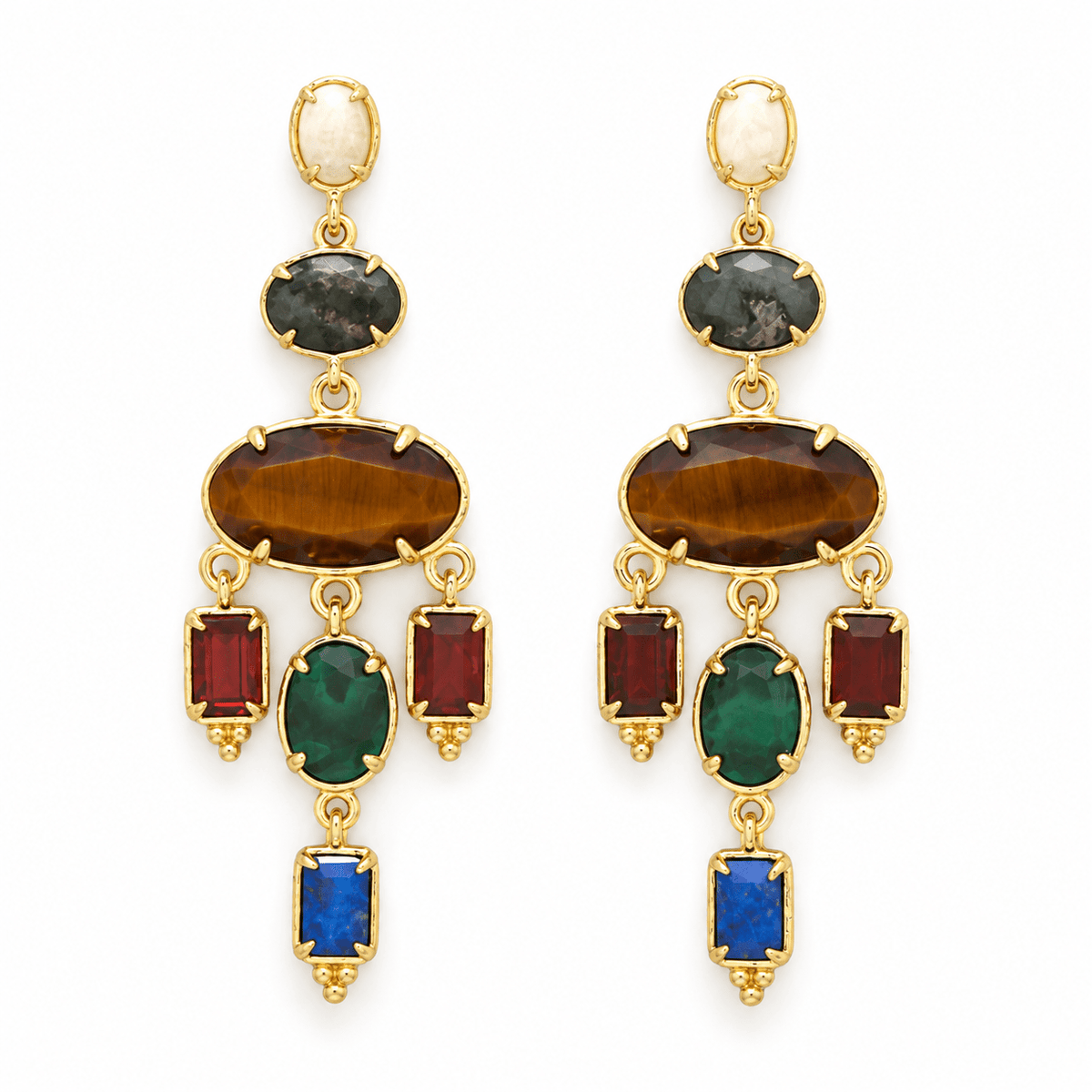 Tiger's Eye Mixed Stone Dangle Earrings - Box Turtle