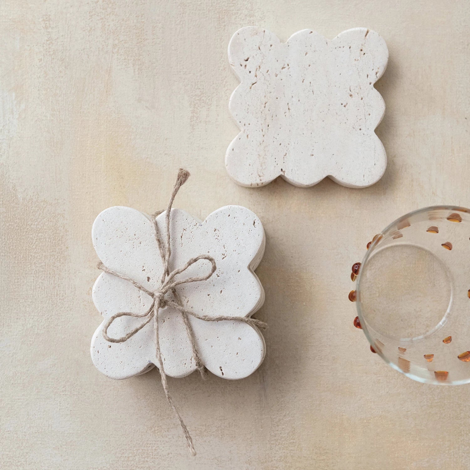 Travertine Coasters w/ Scalloped Edge - Box Turtle
