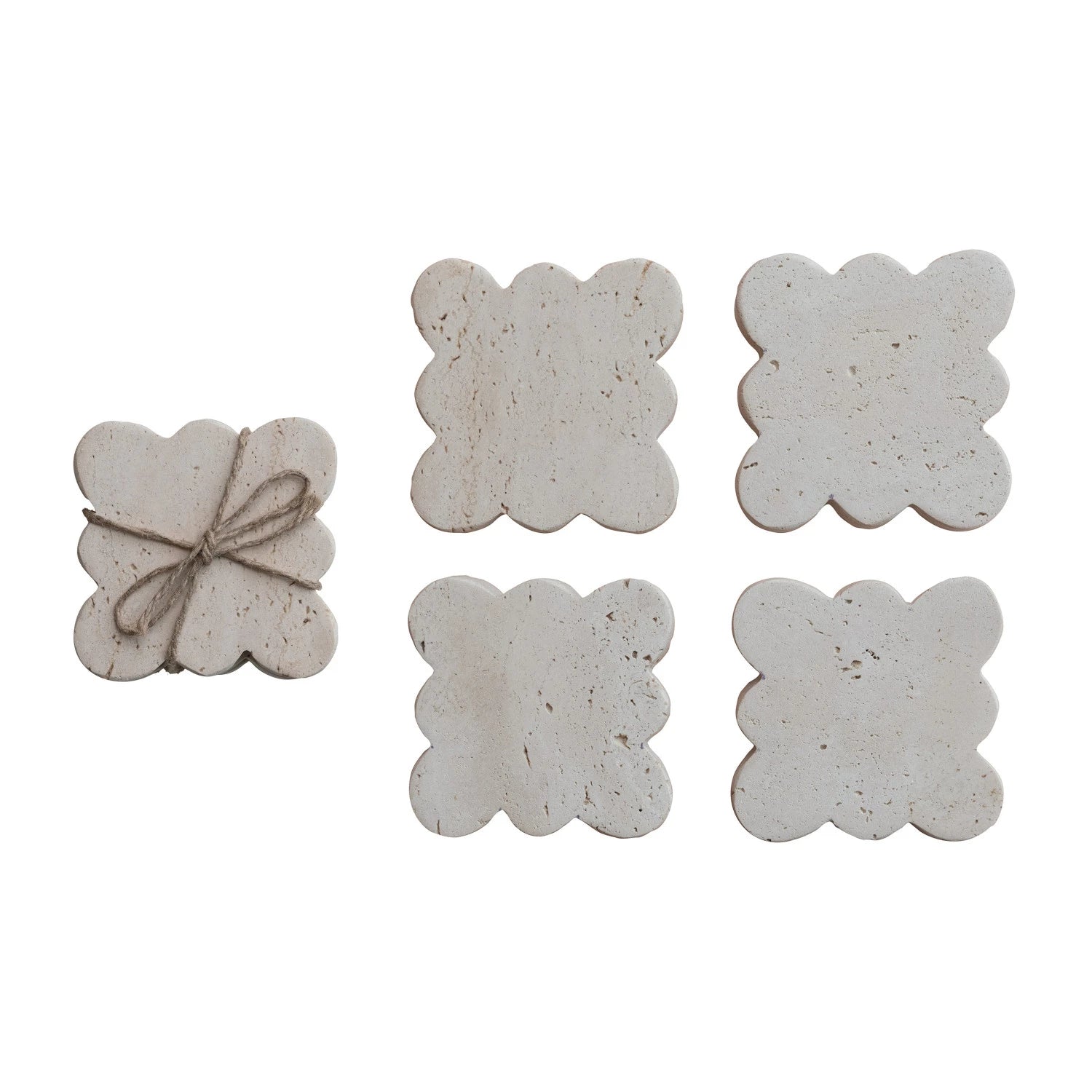 Travertine Coasters w/ Scalloped Edge - Box Turtle