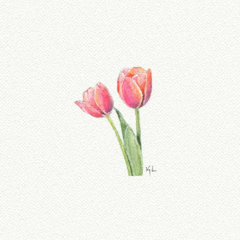 Tulip Miniature Watercolor Painting - Box Turtle