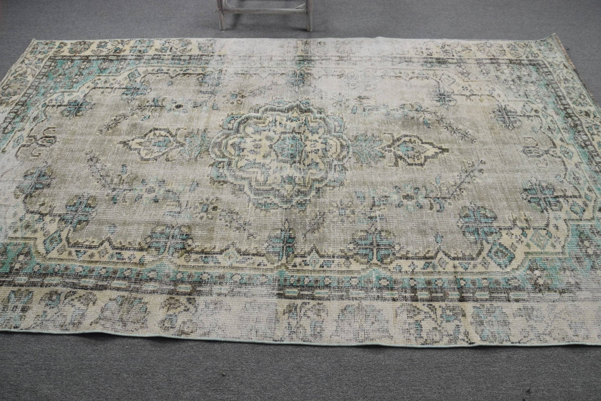 Turkish - Blue Oriental Wool Vintage Rug - Box Turtle