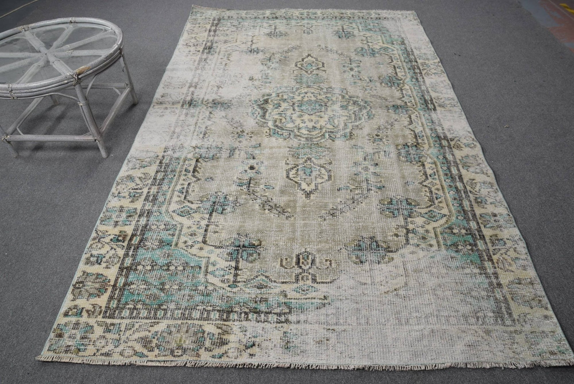 Turkish - Blue Oriental Wool Vintage Rug - Box Turtle