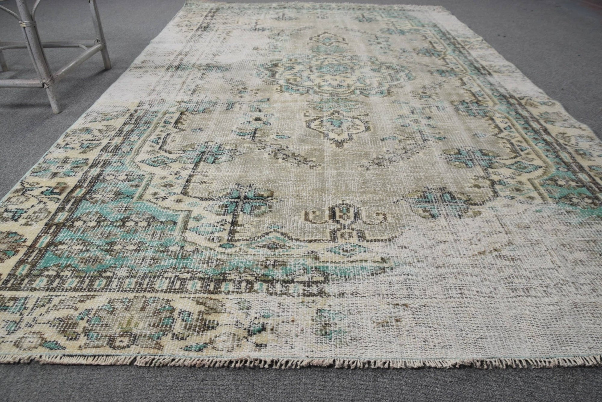 Turkish - Blue Oriental Wool Vintage Rug - Box Turtle