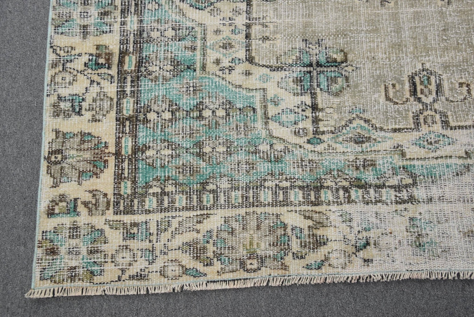 Turkish - Blue Oriental Wool Vintage Rug - Box Turtle