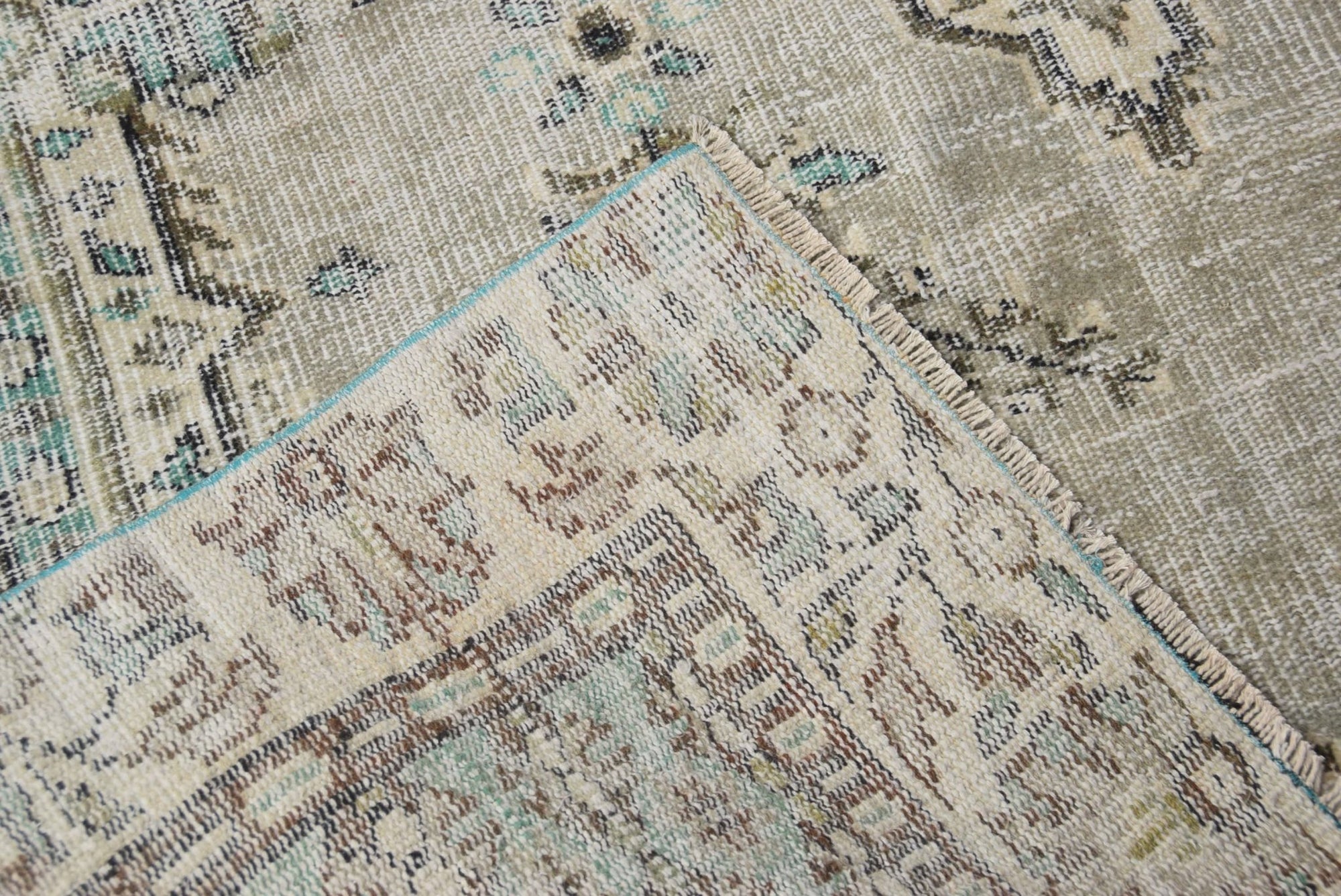 Turkish - Blue Oriental Wool Vintage Rug - Box Turtle