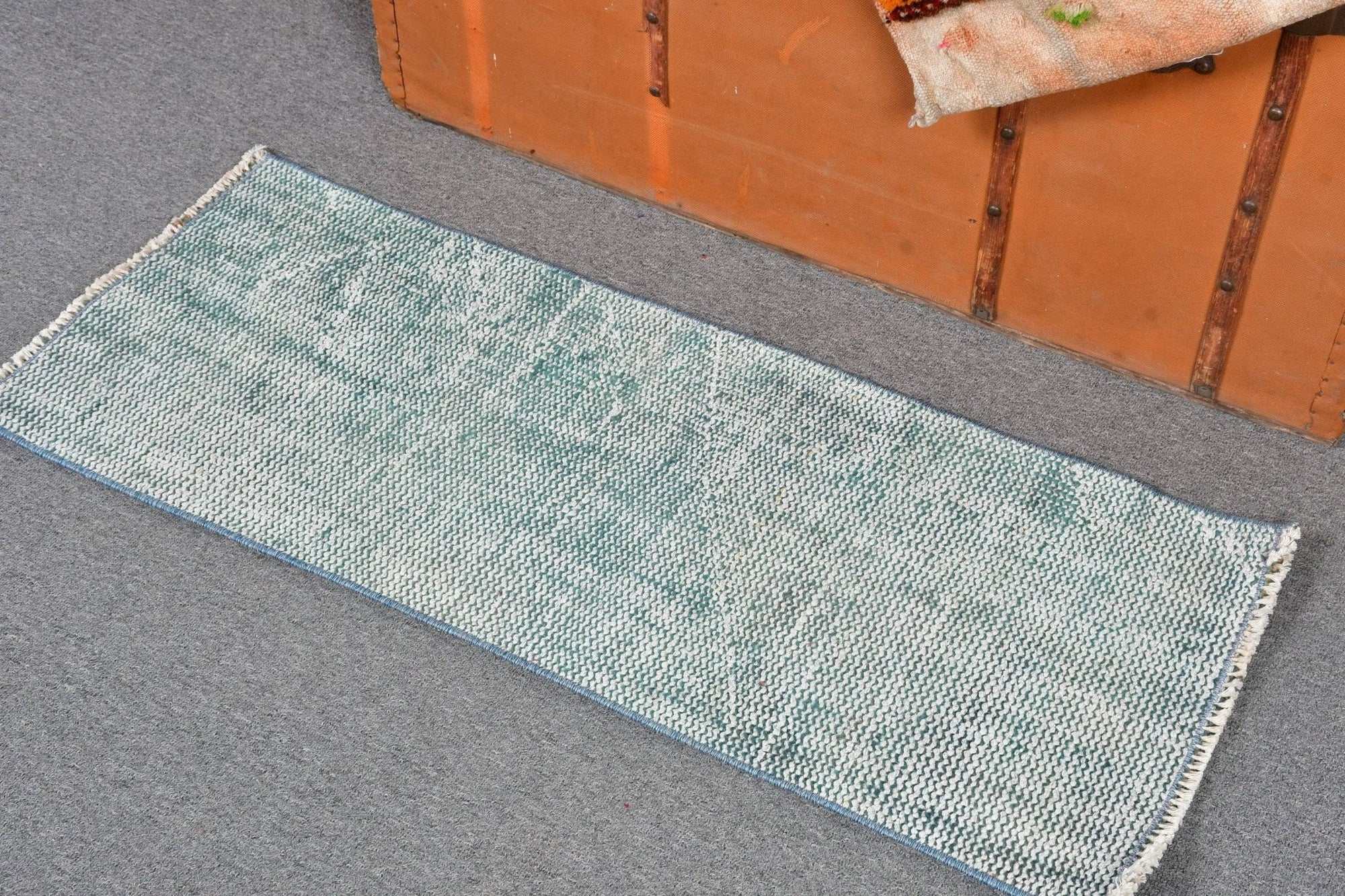 Turkish Vintage Blue Wool Rug - Box Turtle