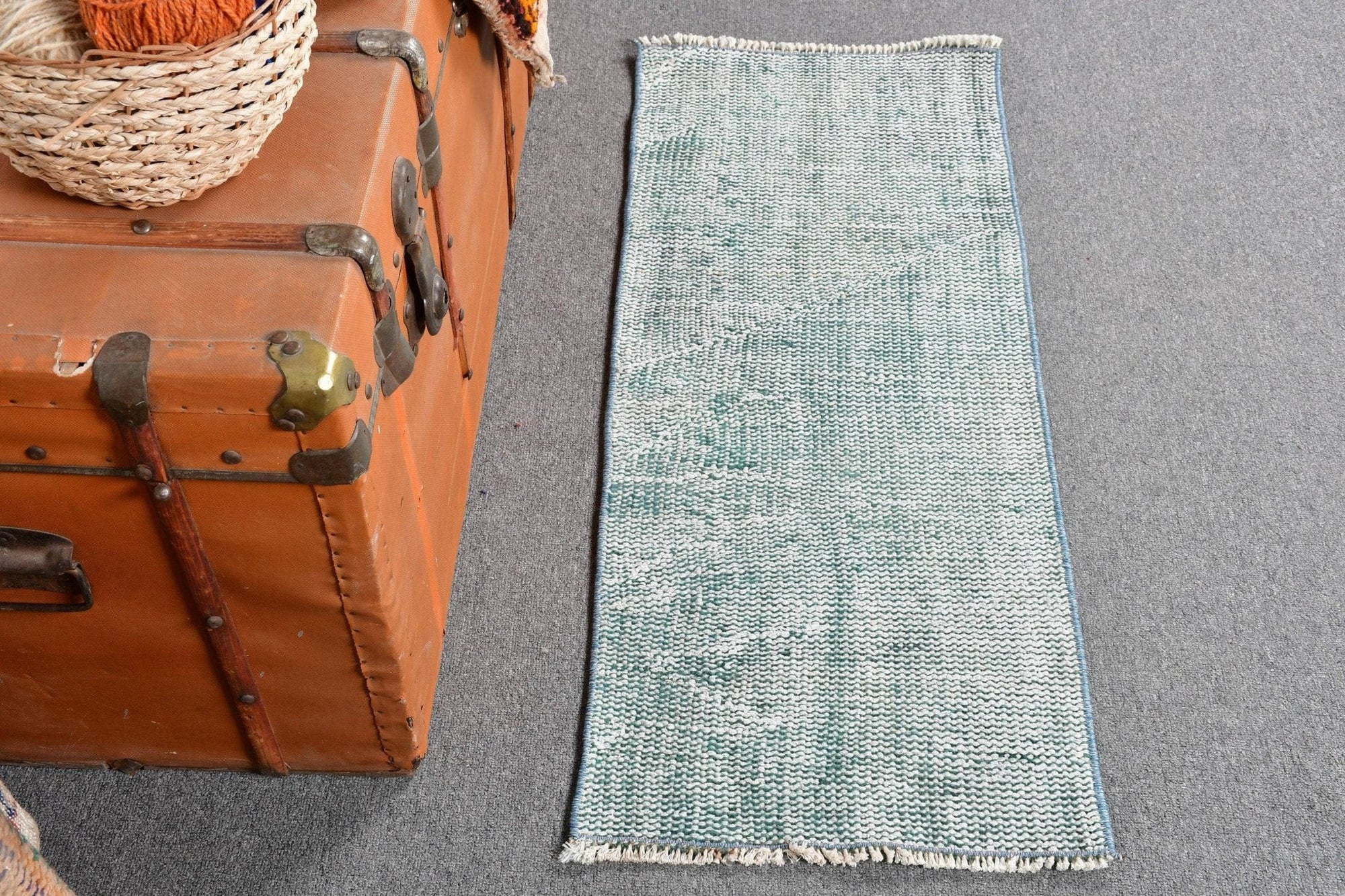 Turkish Vintage Blue Wool Rug - Box Turtle