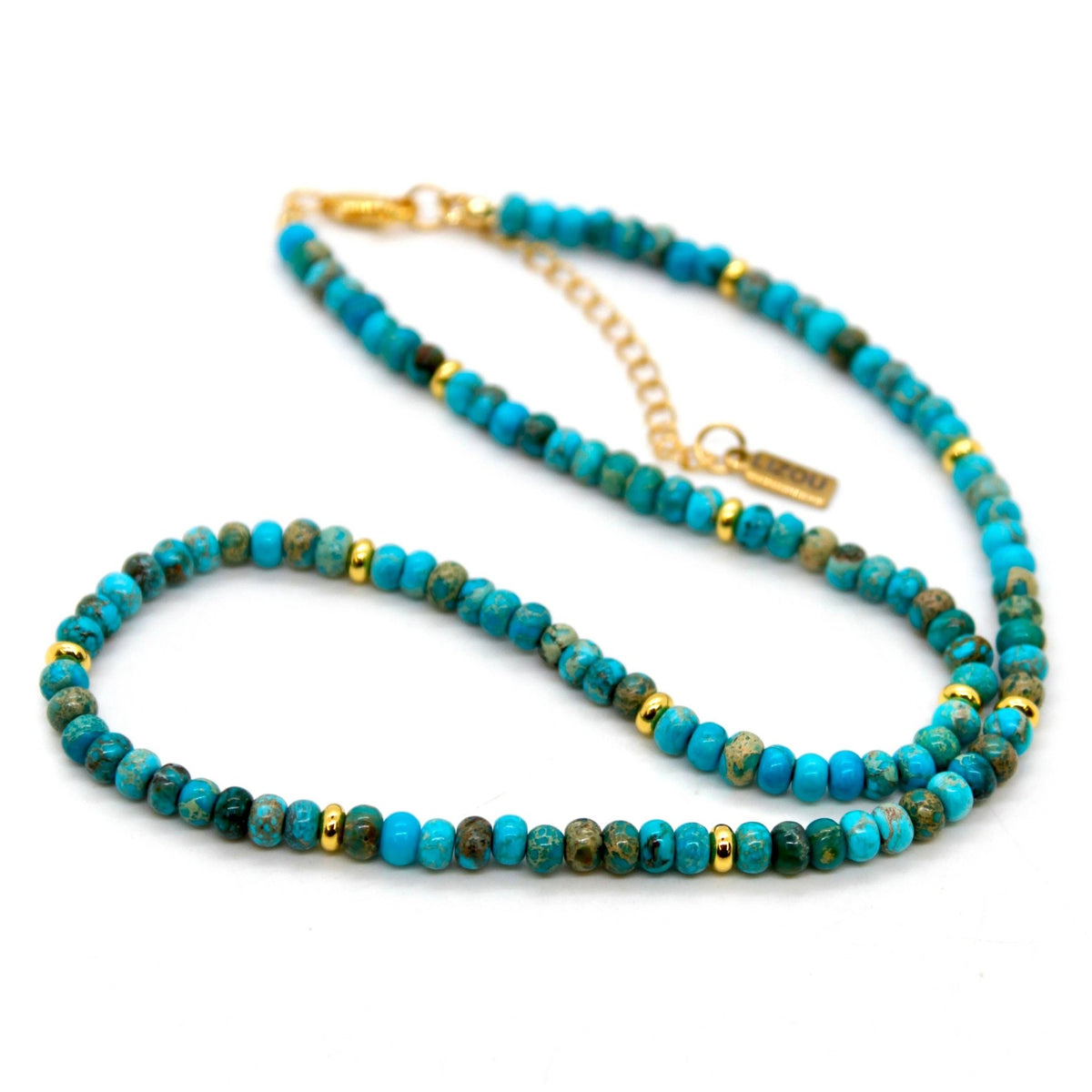 Turquoise Jasper + Gold Necklace - Box Turtle