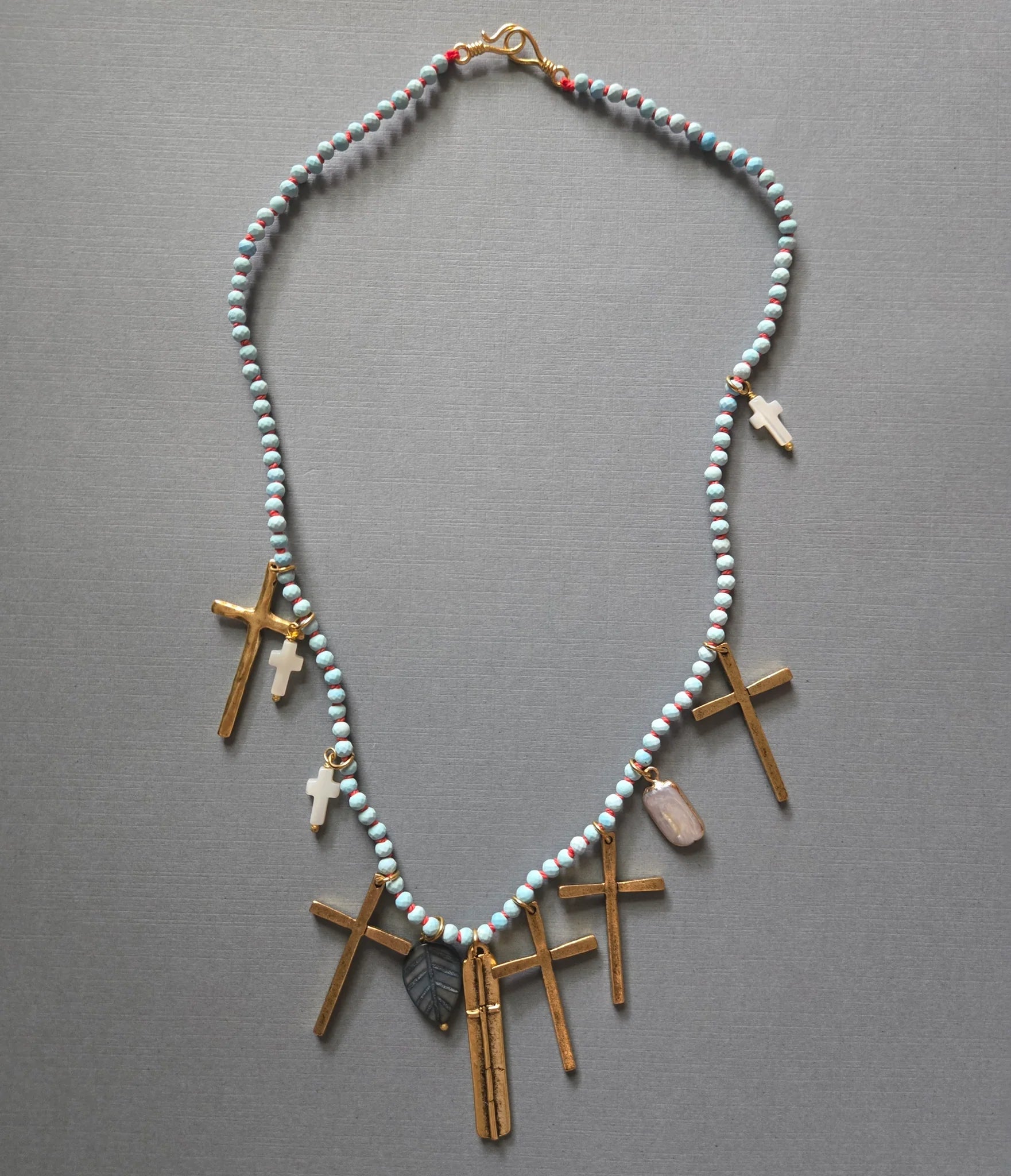 Turquoise & Mother of Pearl Cross Necklace - Box Turtle