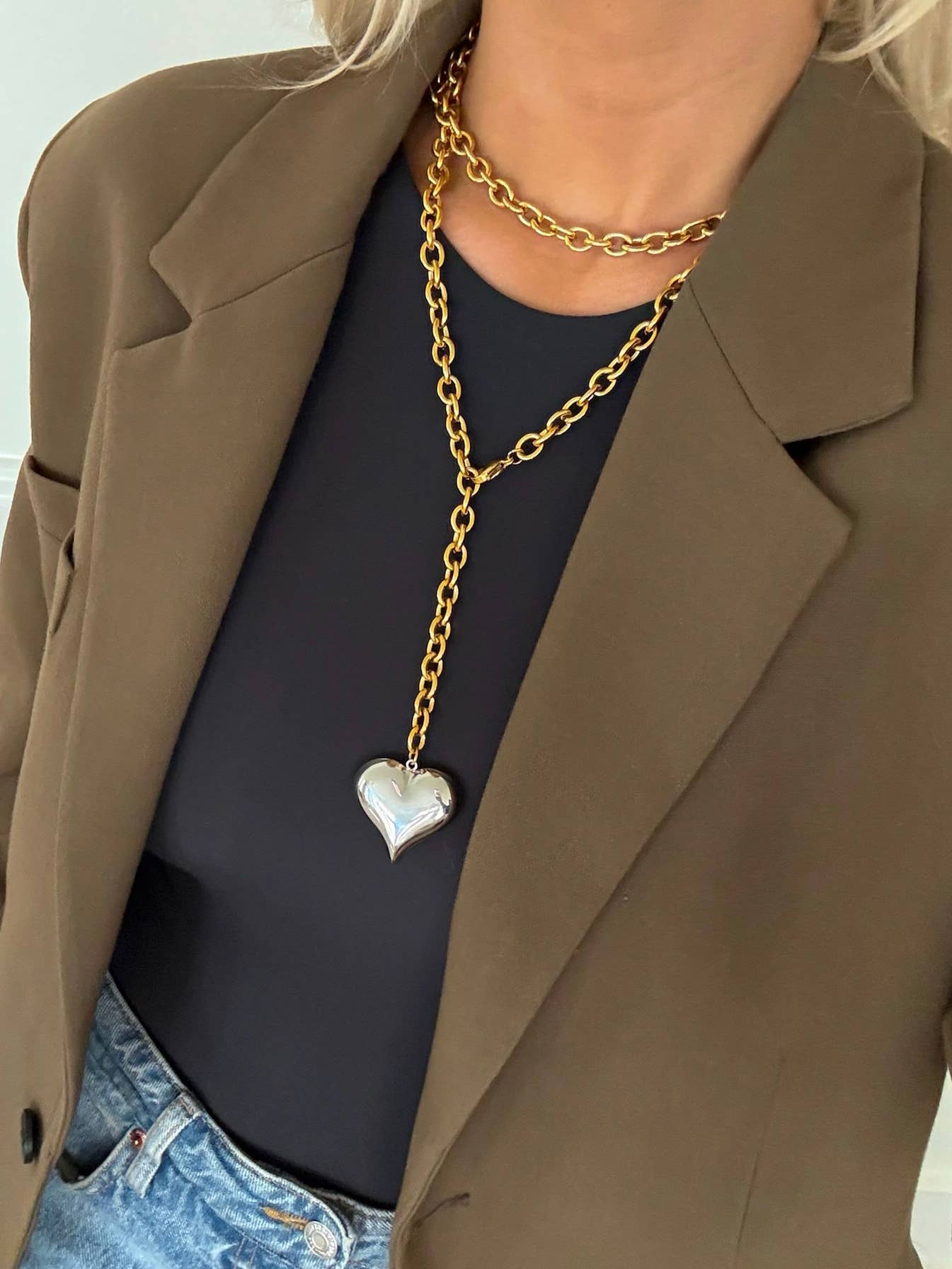 Two Toned Heart Necklace - Box Turtle