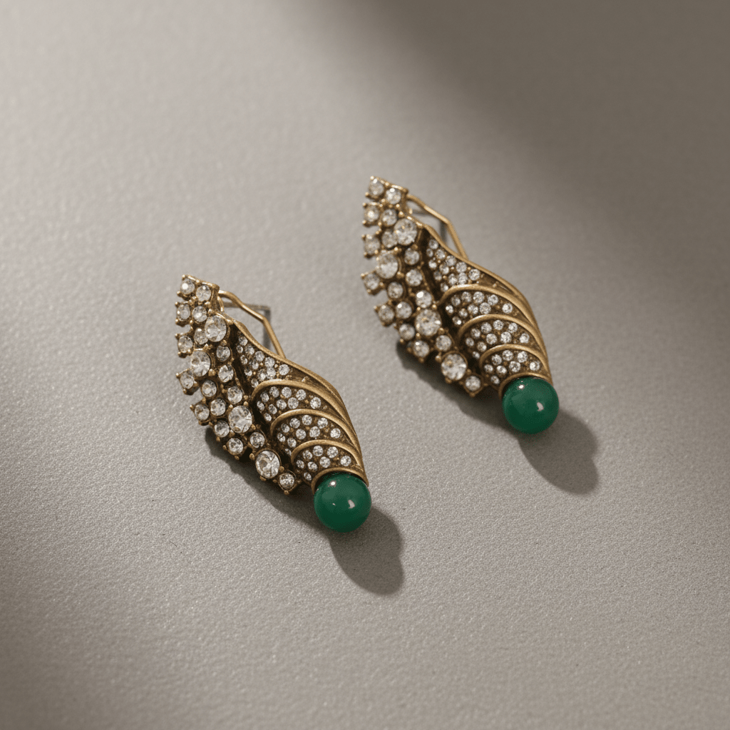 Vintage 18K Gold-Plated Crystal & Green Agate Drop Earrings - Box Turtle