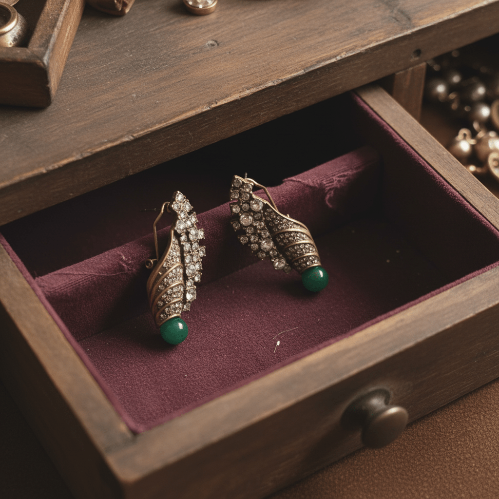 Vintage 18K Gold-Plated Crystal & Green Agate Drop Earrings - Box Turtle