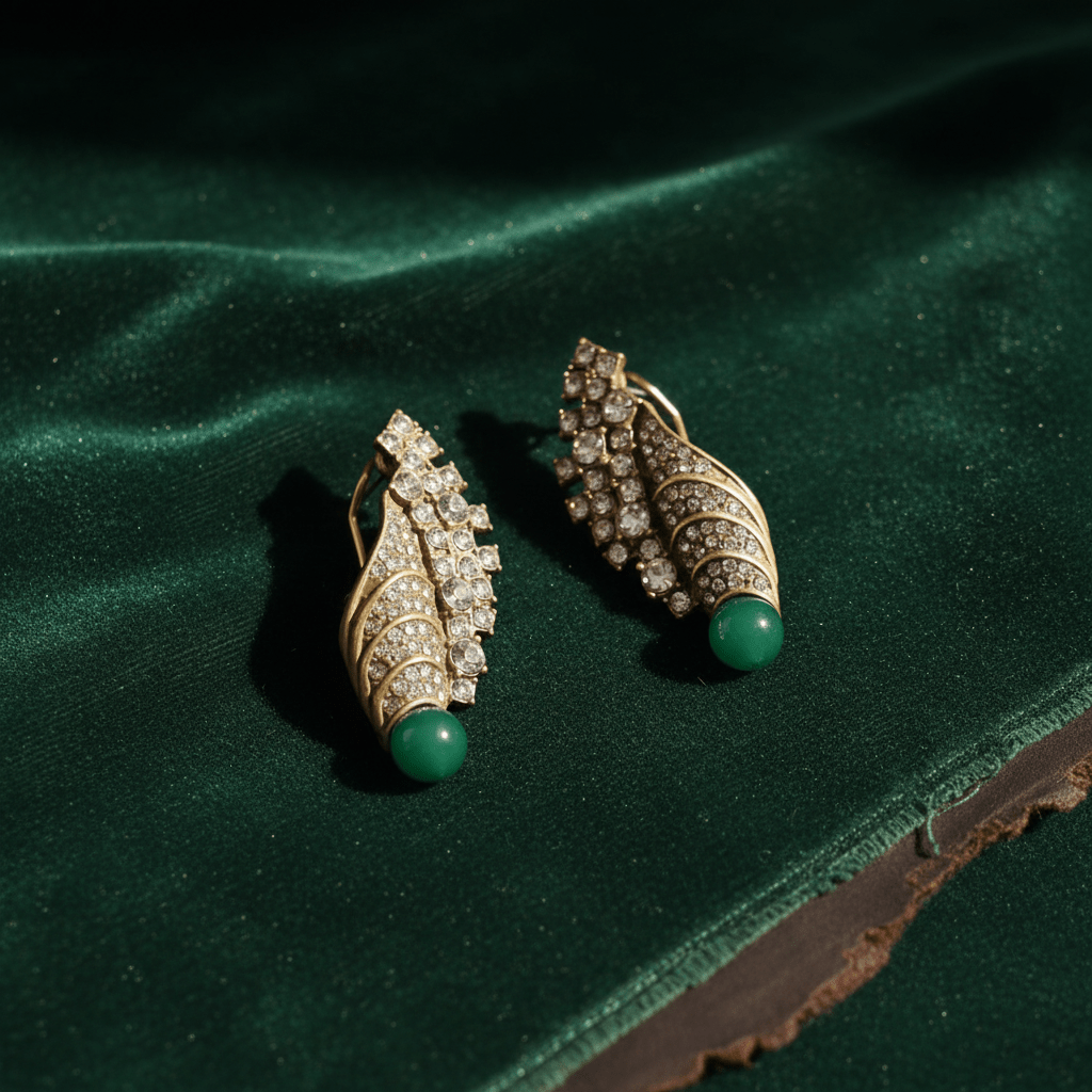 Vintage 18K Gold-Plated Crystal & Green Agate Drop Earrings - Box Turtle
