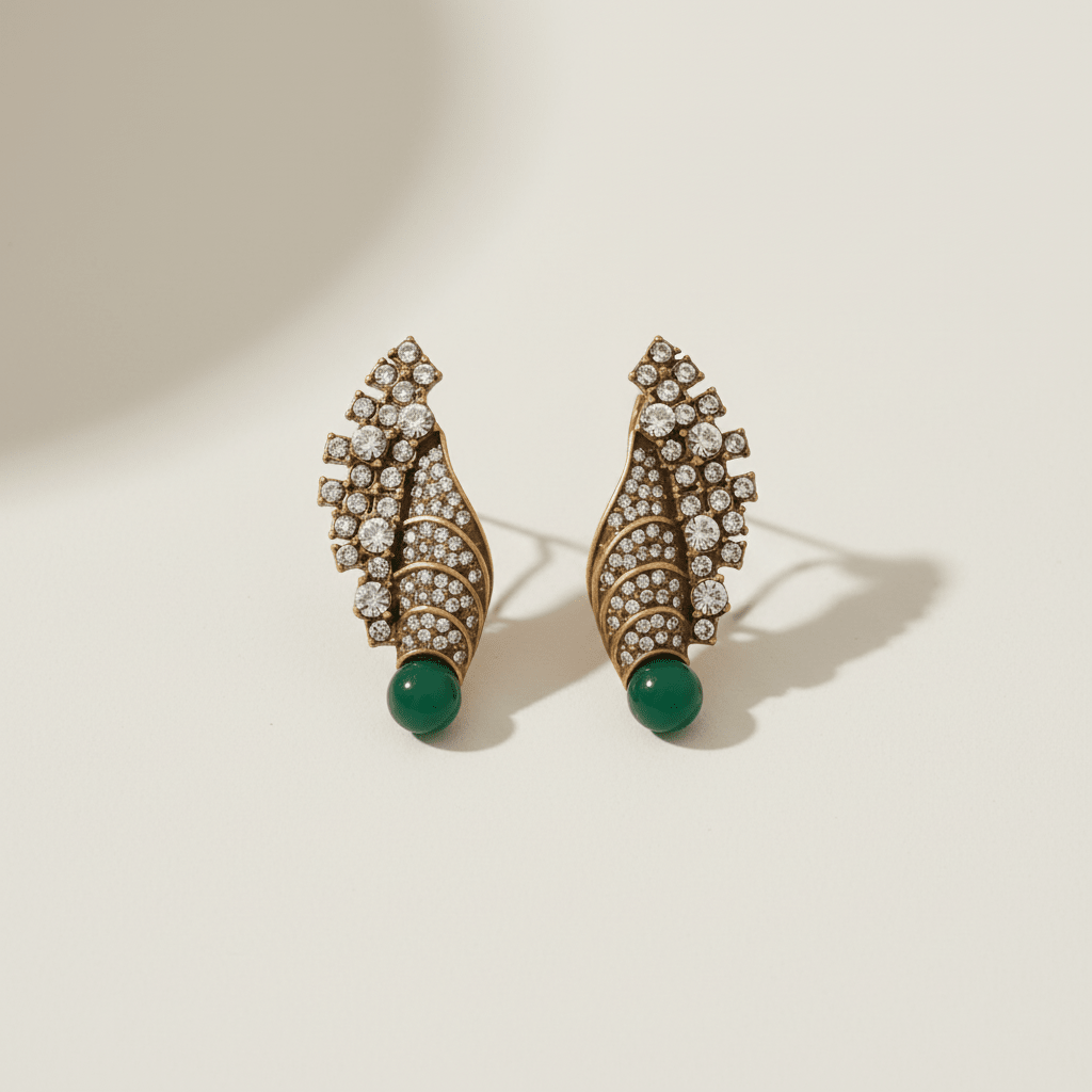 Vintage 18K Gold-Plated Crystal & Green Agate Drop Earrings - Box Turtle