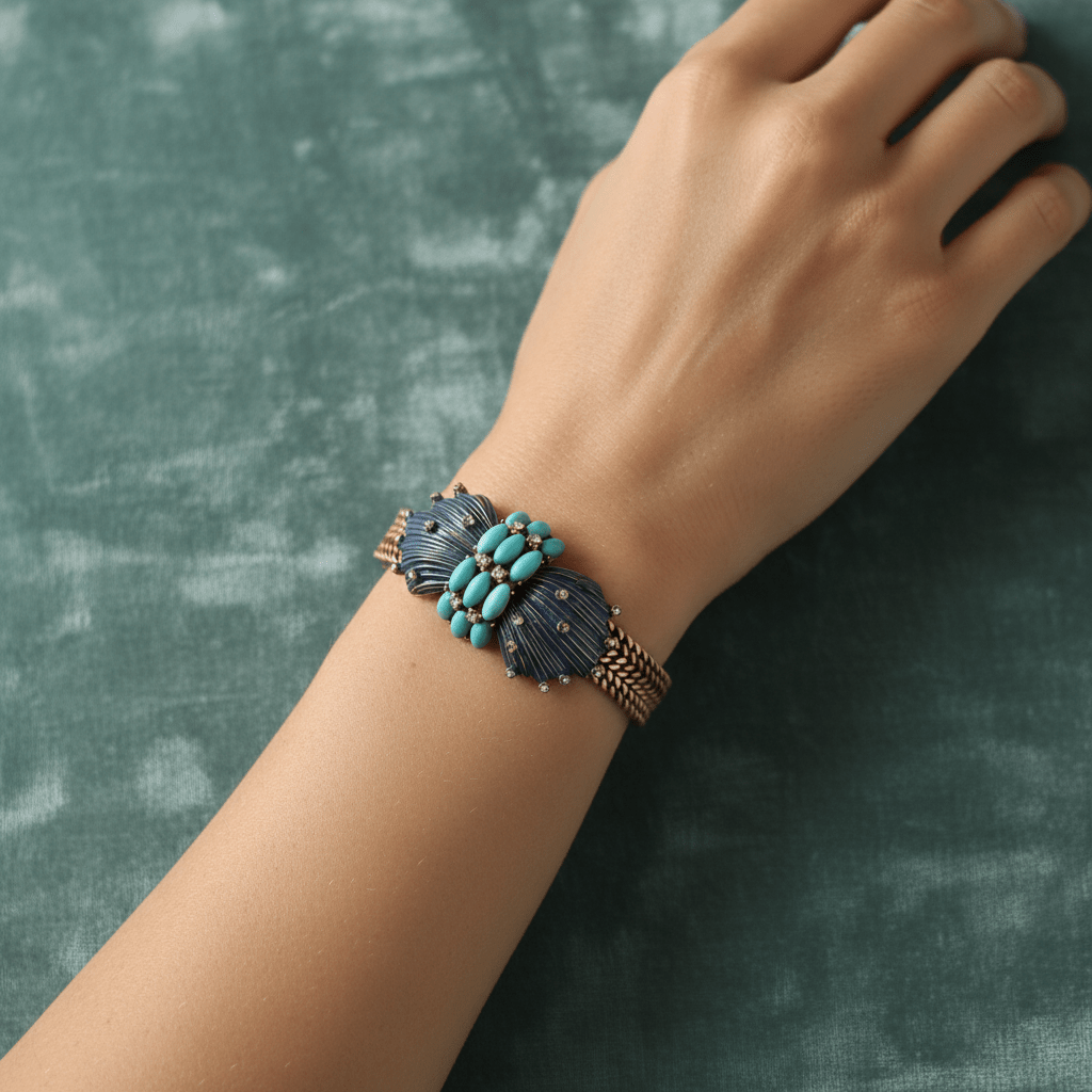 Vintage 18K Gold-Plated Enamel and Turquoise Bracelet - Box Turtle