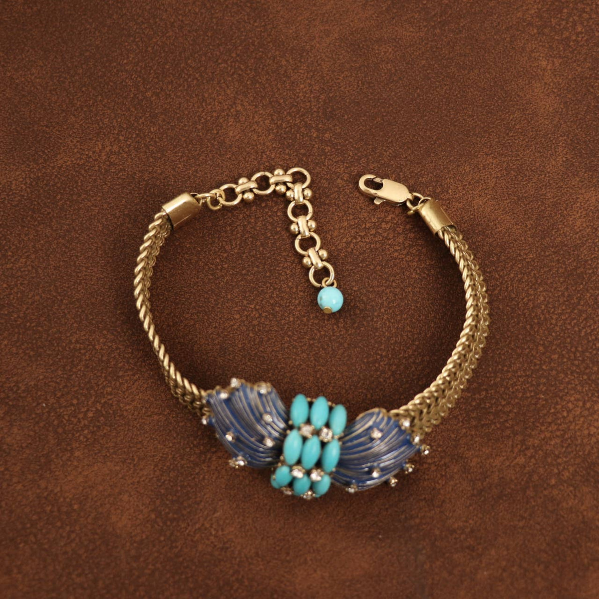 Vintage 18K Gold-Plated Enamel and Turquoise Bracelet - Box Turtle