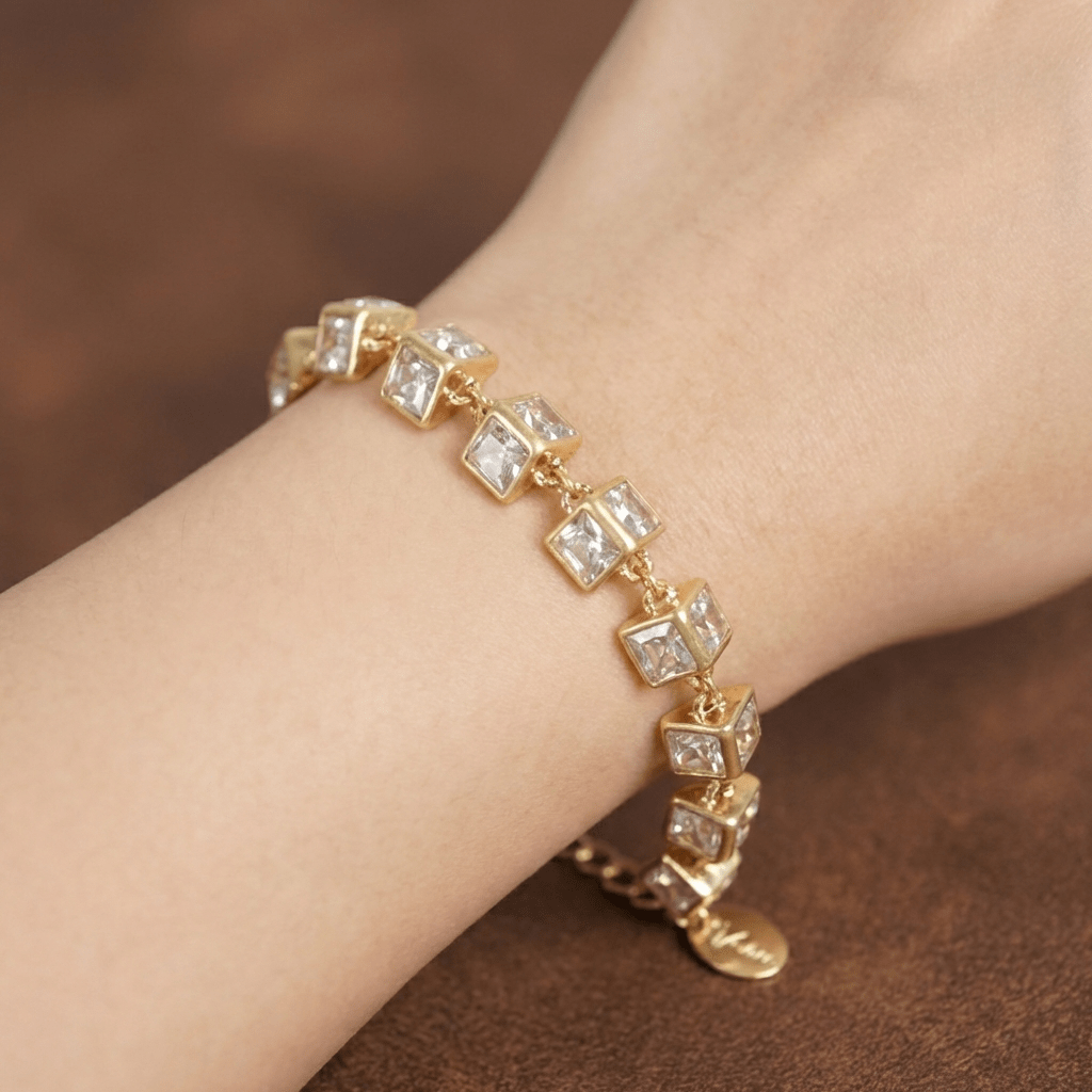 Vintage 18K Gold Plated Geometric Figure Crystal Bracelet - Box Turtle