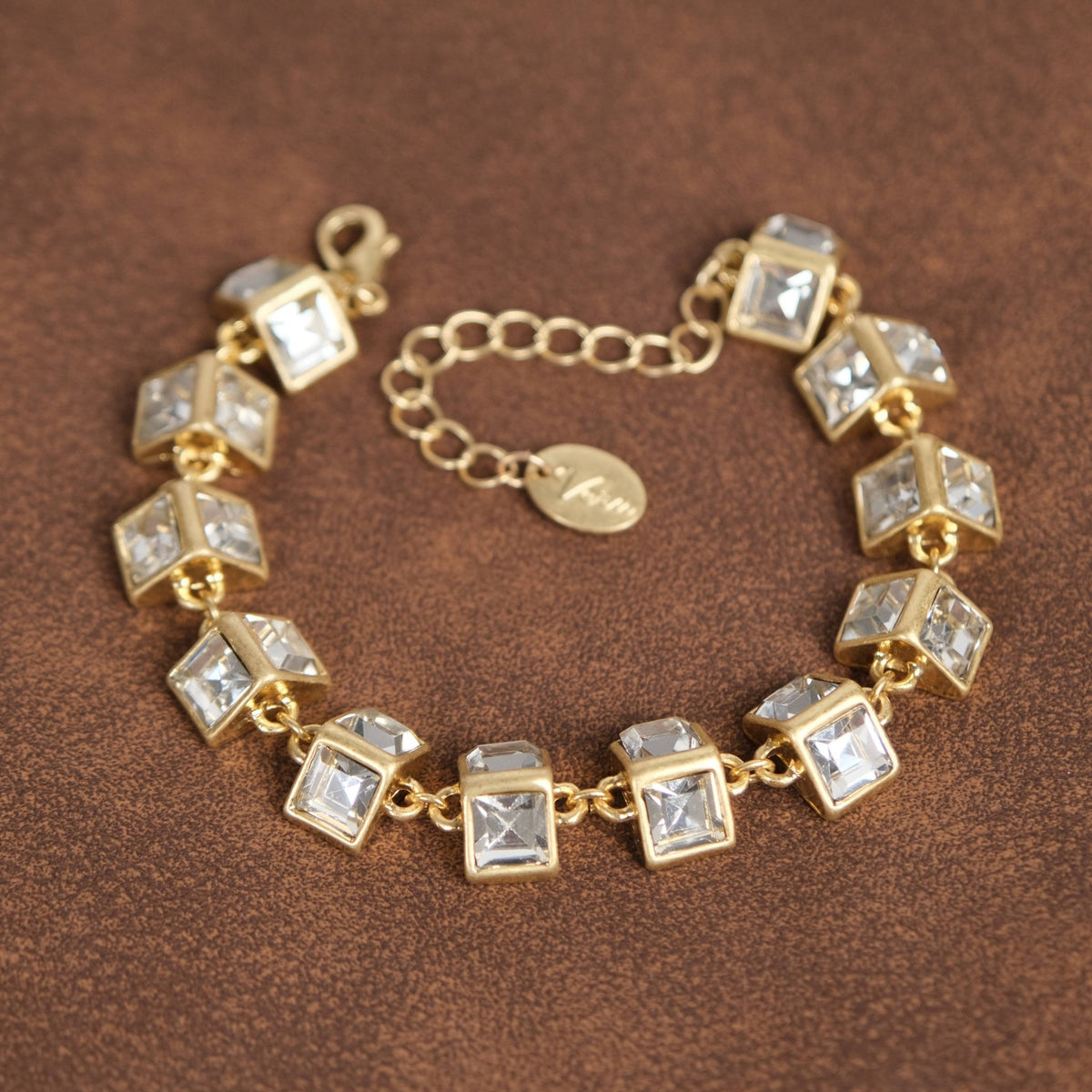 Vintage 18K Gold Plated Geometric Figure Crystal Bracelet - Box Turtle
