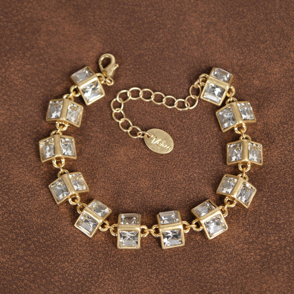 Vintage 18K Gold Plated Geometric Figure Crystal Bracelet - Box Turtle