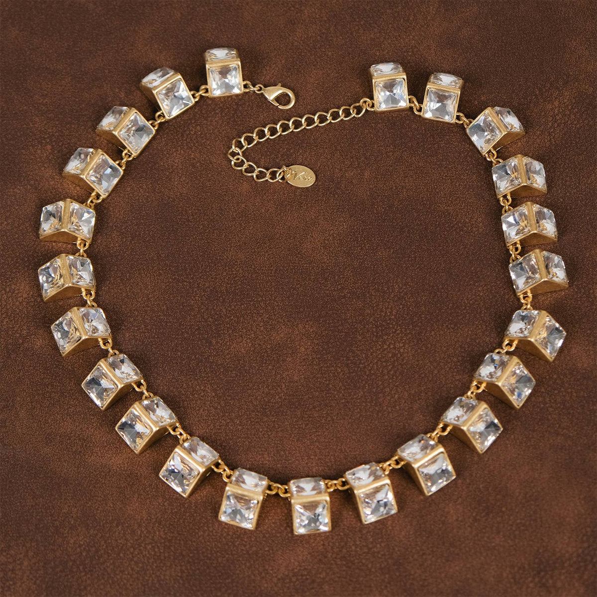 Vintage 18K Gold Plated Geometric Figure Crystal Necklace - Box Turtle