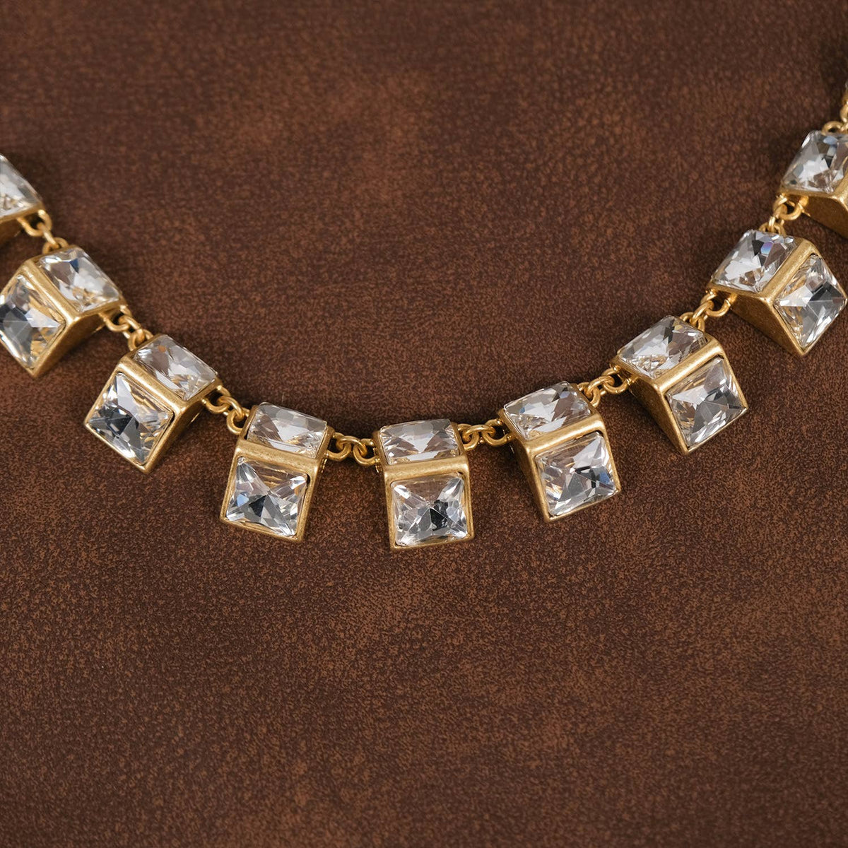 Vintage 18K Gold Plated Geometric Figure Crystal Necklace - Box Turtle