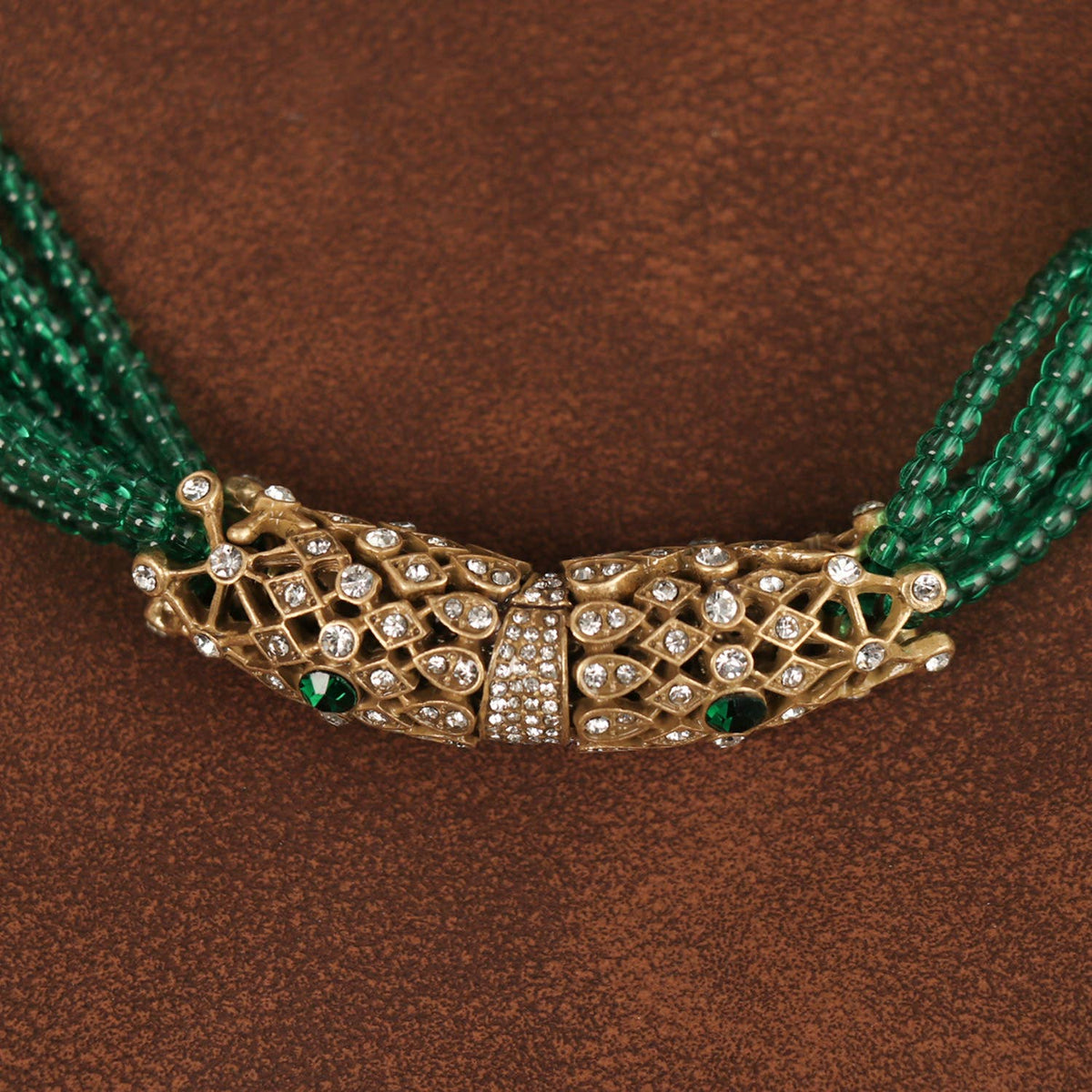 Vintage 18k Gold Plated Green Beaded Multi-layer Necklace - Box Turtle