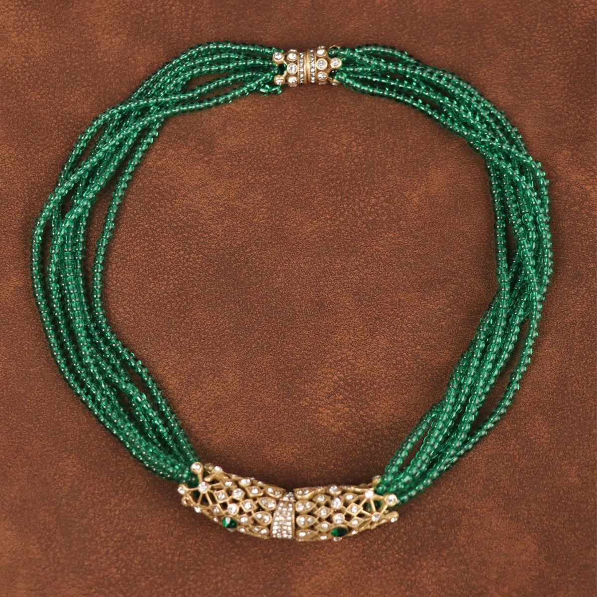Vintage 18k Gold Plated Green Beaded Multi-layer Necklace - Box Turtle