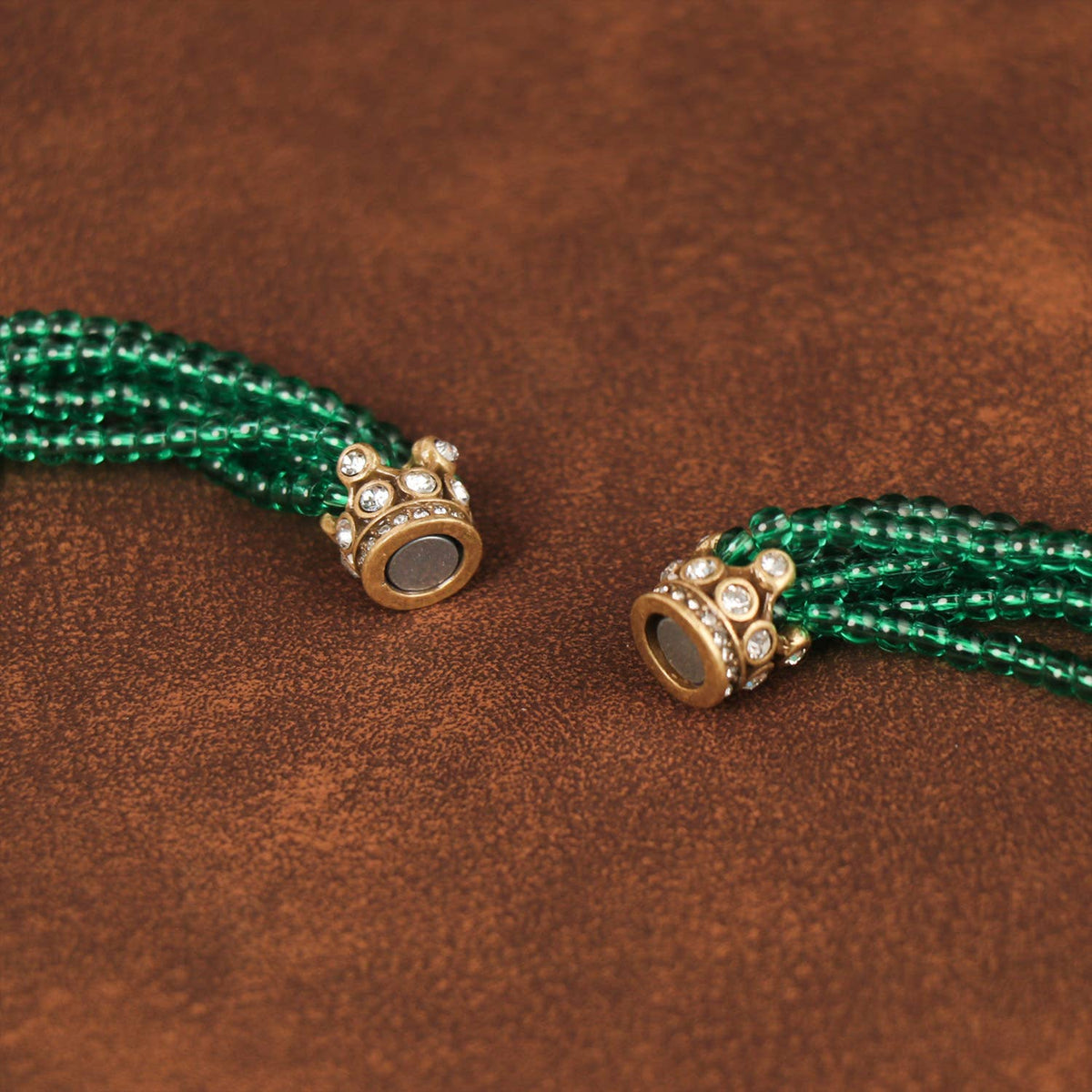 Vintage 18k Gold Plated Green Beaded Multi-layer Necklace - Box Turtle