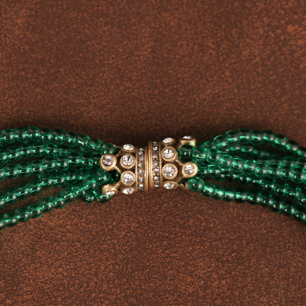 Vintage 18k Gold Plated Green Beaded Multi-layer Necklace - Box Turtle