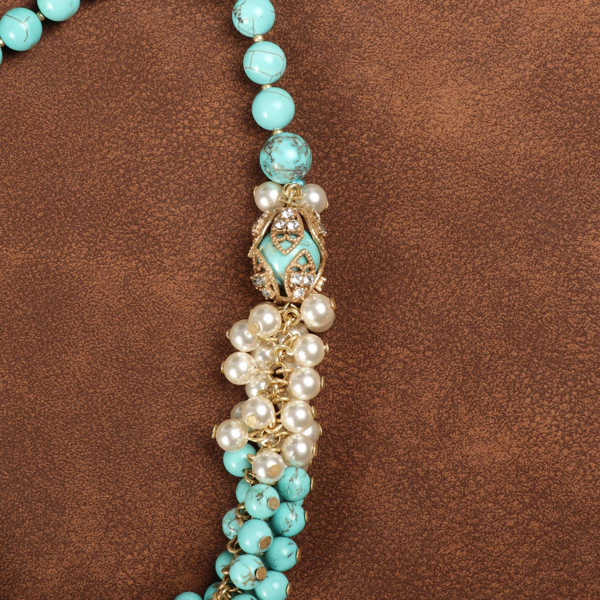 Vintage 18K Gold Plated Turquoise & Cluster Pearls Necklace - Box Turtle