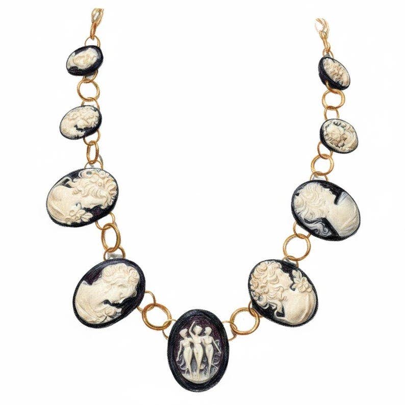 Vintage Cameo Collar Necklace - Box Turtle