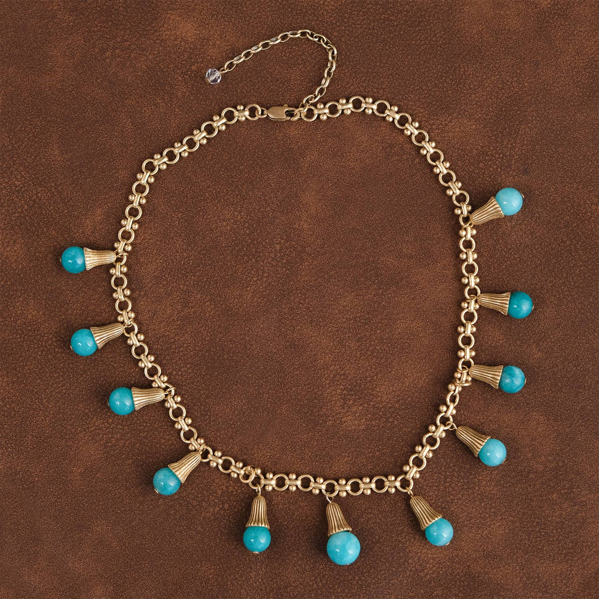 Vintage Gold Plated Natural Amazonite Drop Charms Necklace - Box Turtle