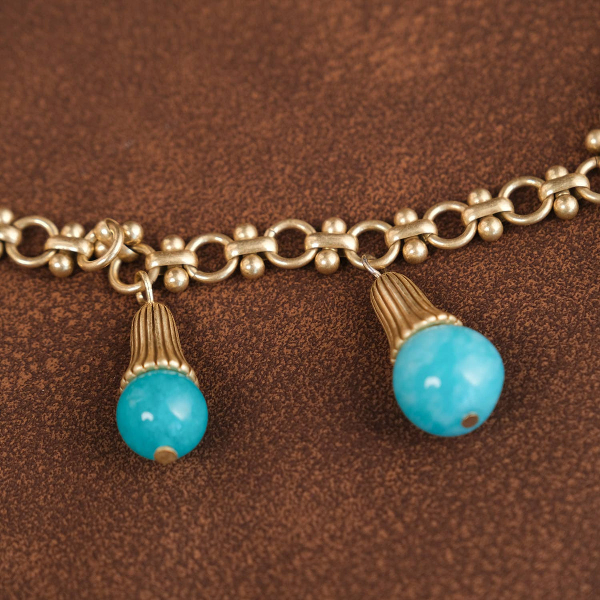 Vintage Gold Plated Natural Amazonite Drop Charms Necklace - Box Turtle