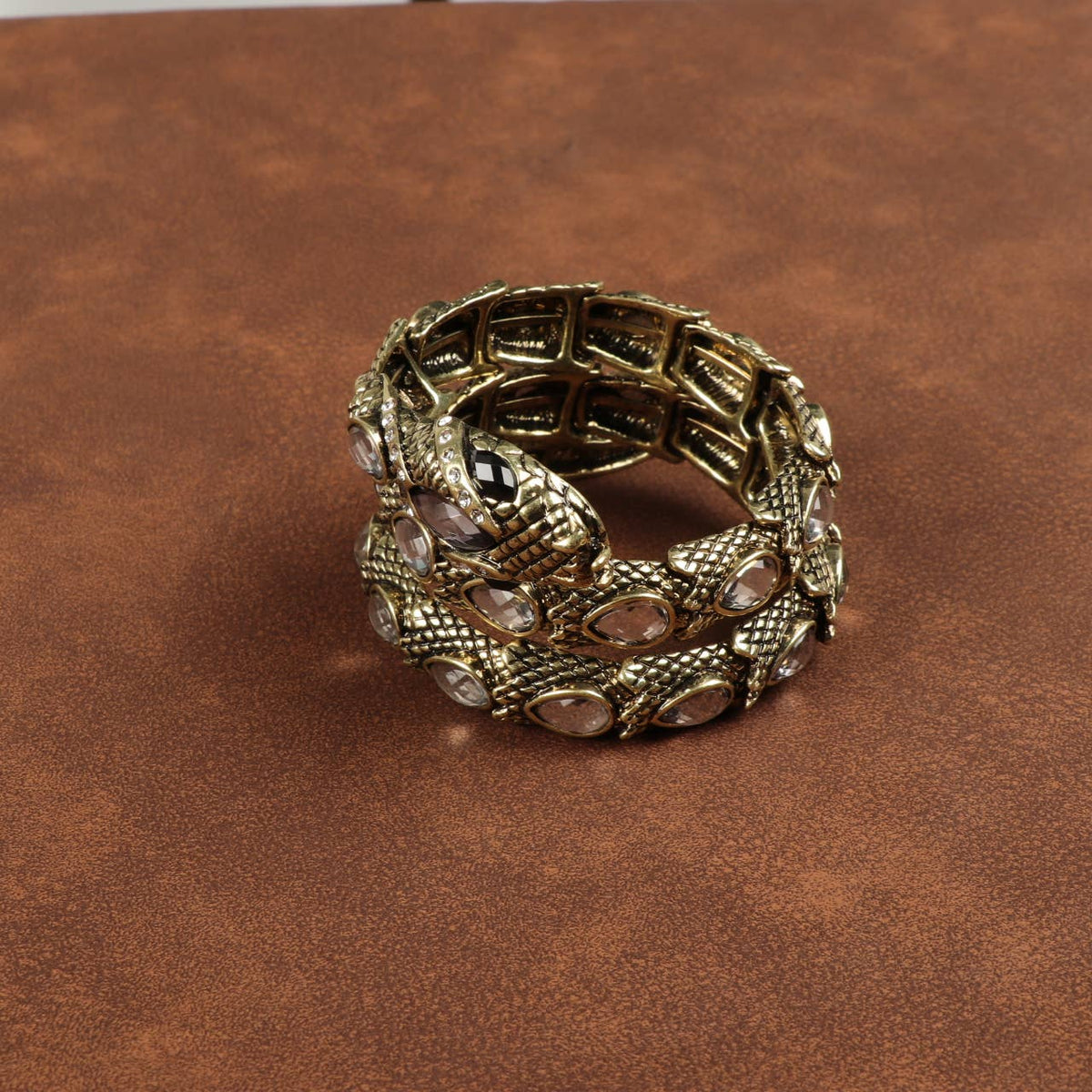 Vintage Gold Plated Serpentine Winding Crystal Bangle - Box Turtle